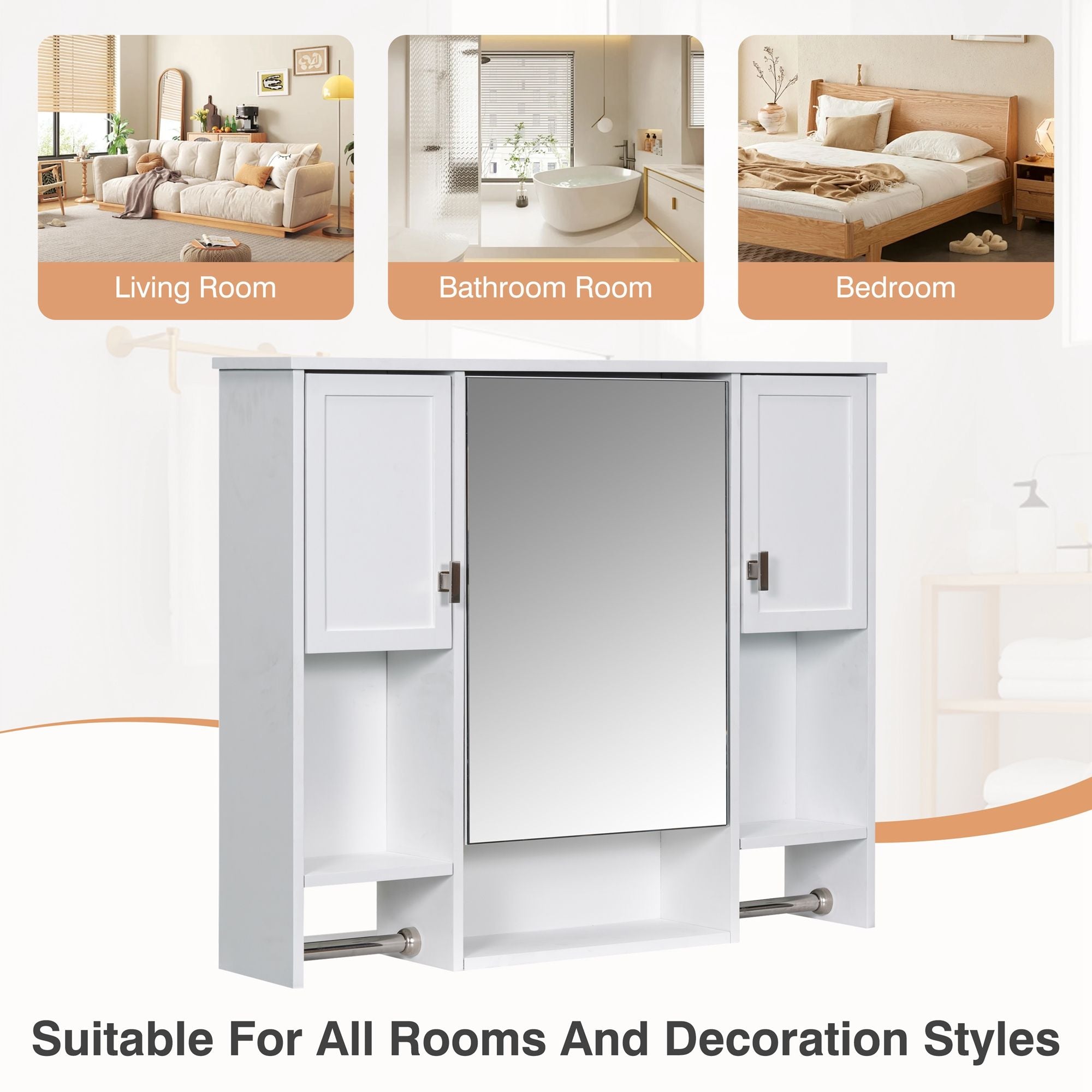 Wall Mounted Bathroom Storage Cabinet With Mirror, Medicine Cabinet With Towel Bar