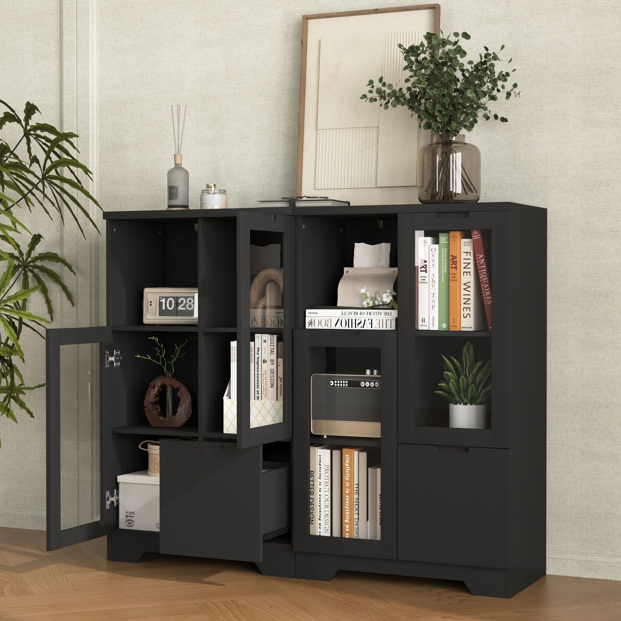 Modern Cabinet With Glass Doors And Drawer