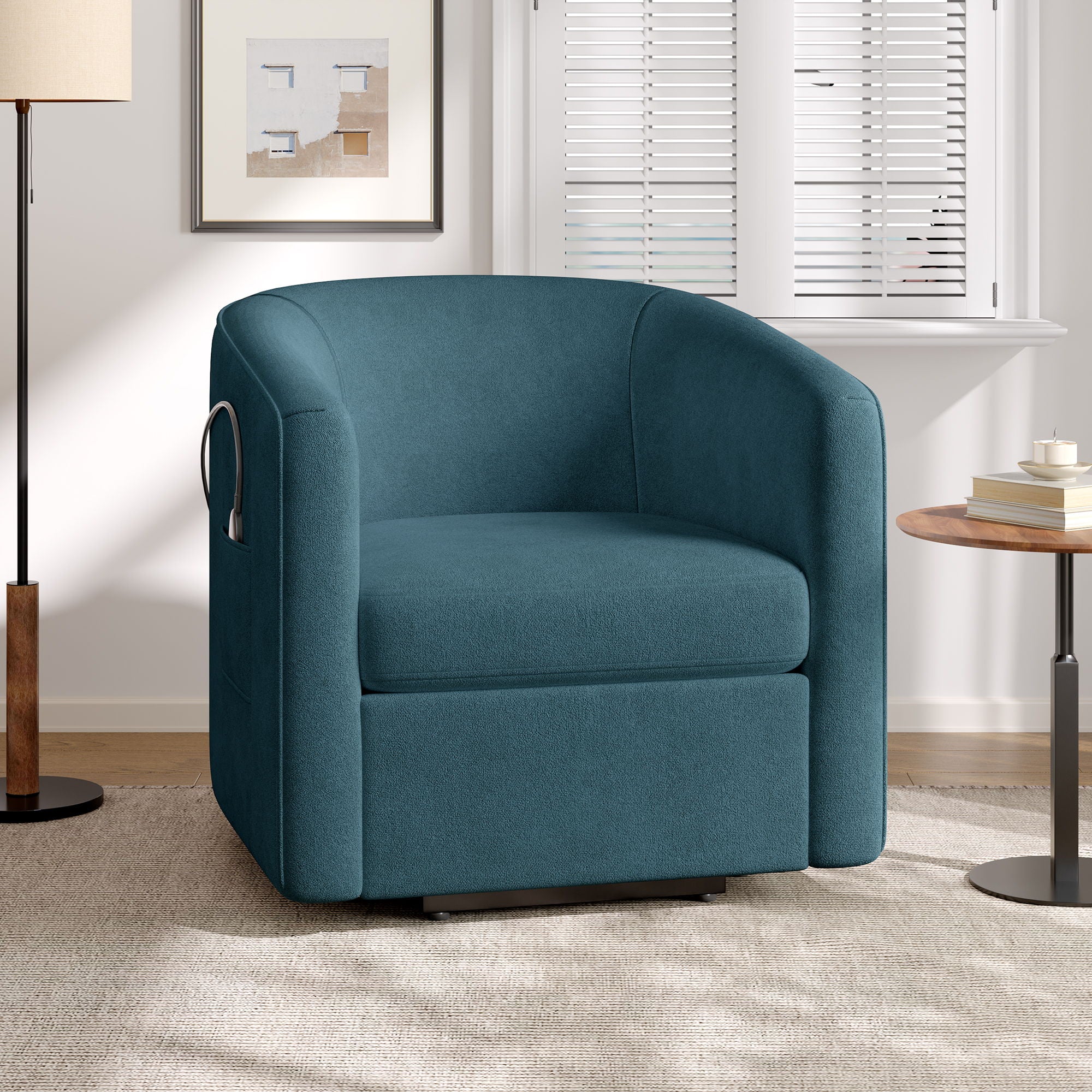 Power Lift Recliner Barrel Shape Reclining Chair With Footrest And Side Pocket