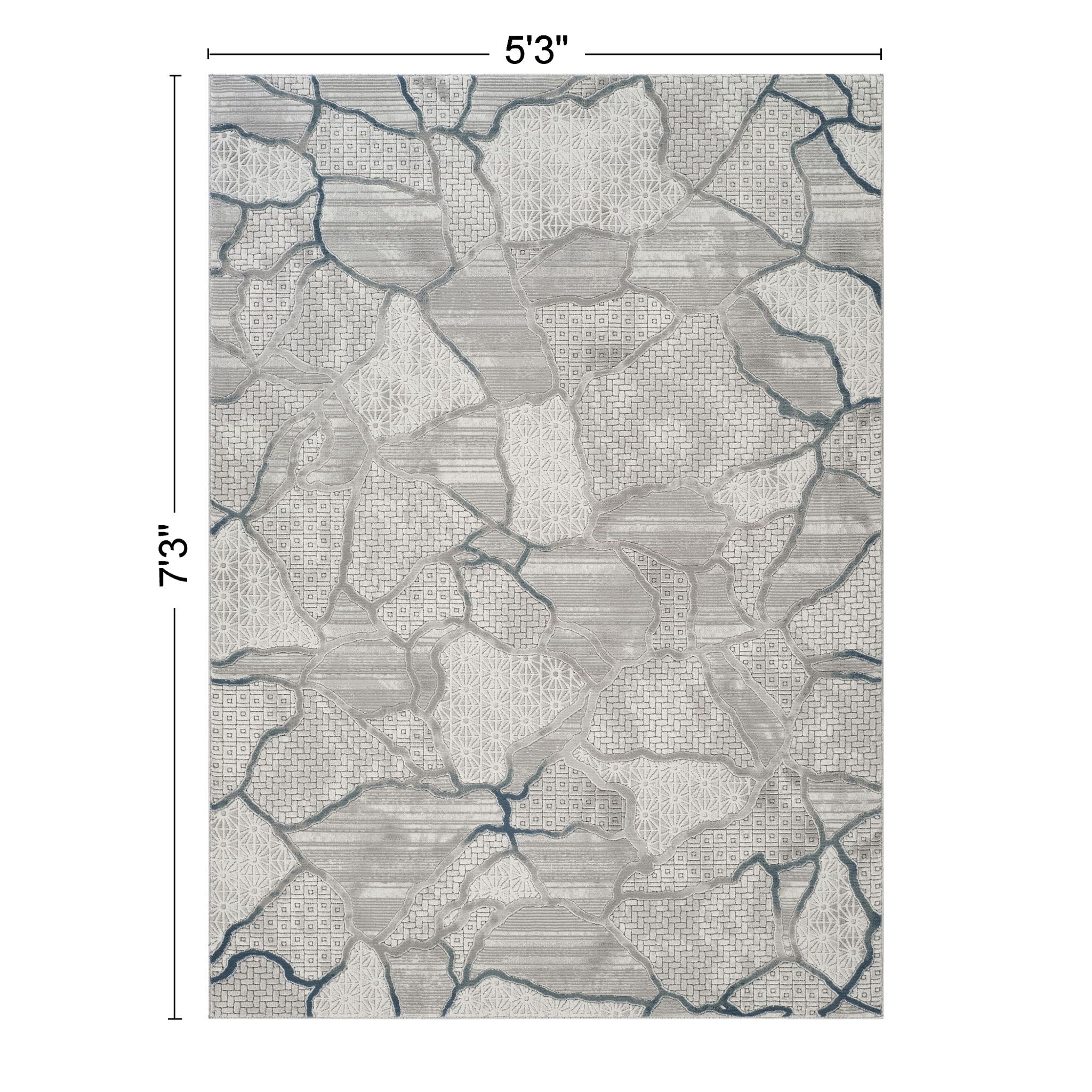 Geometrix - 5'3" X 7'3" Area Rug, Geometric 3D Effect - Gray / Ivory