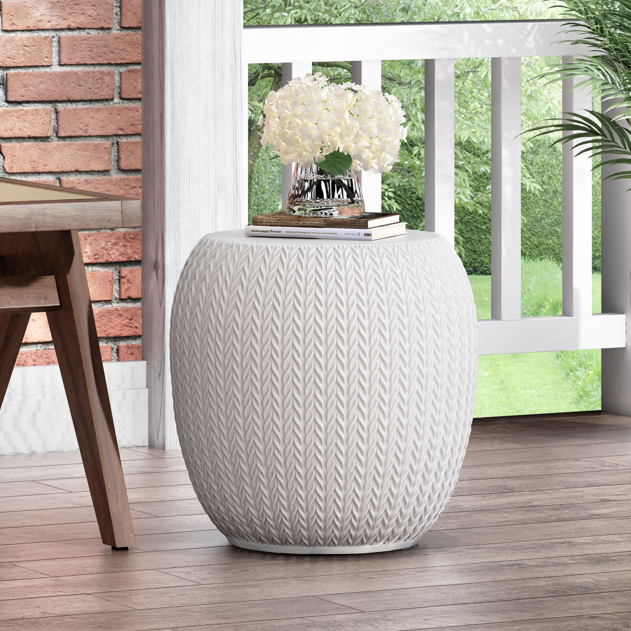 Outdoor Lightweight, Concrete Side Table - Antique White