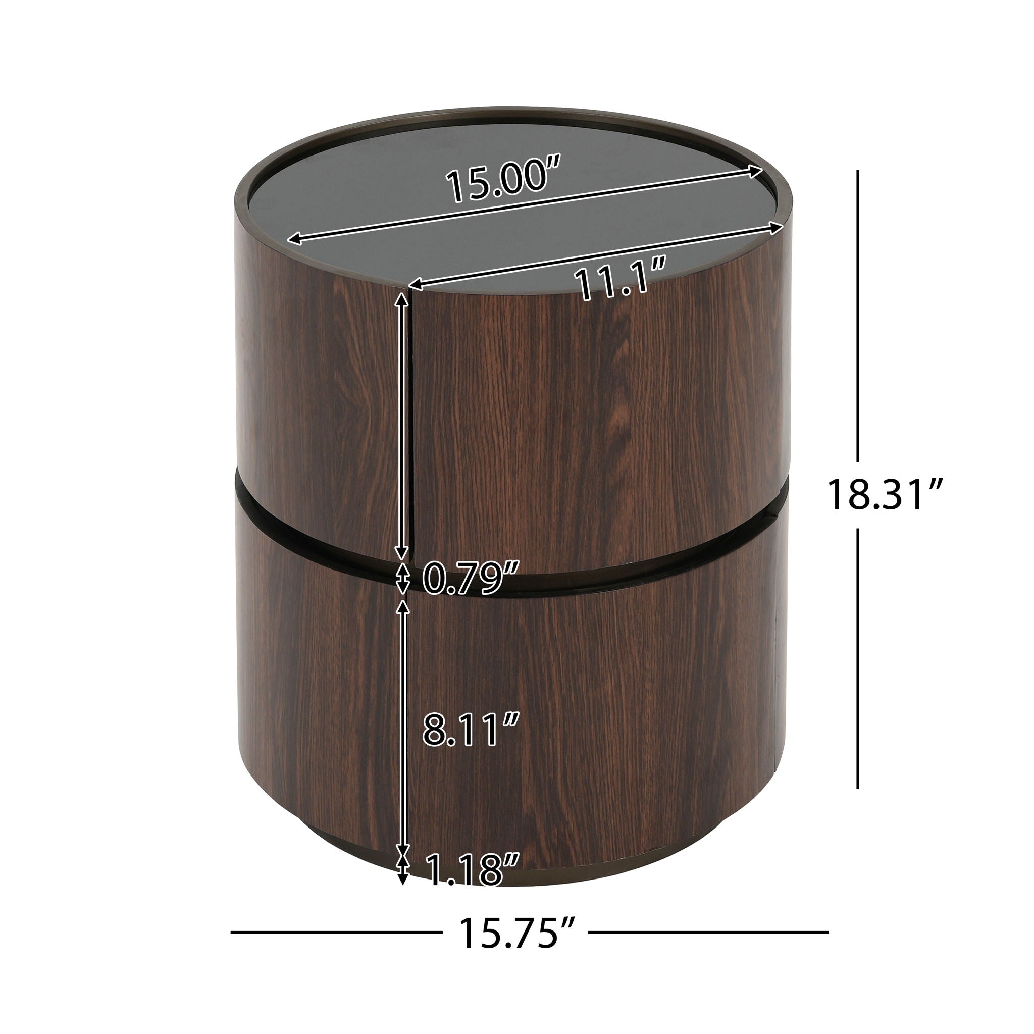 Elegant Italian High Grade Double Layer Storage Round Side Table - Brown / Black