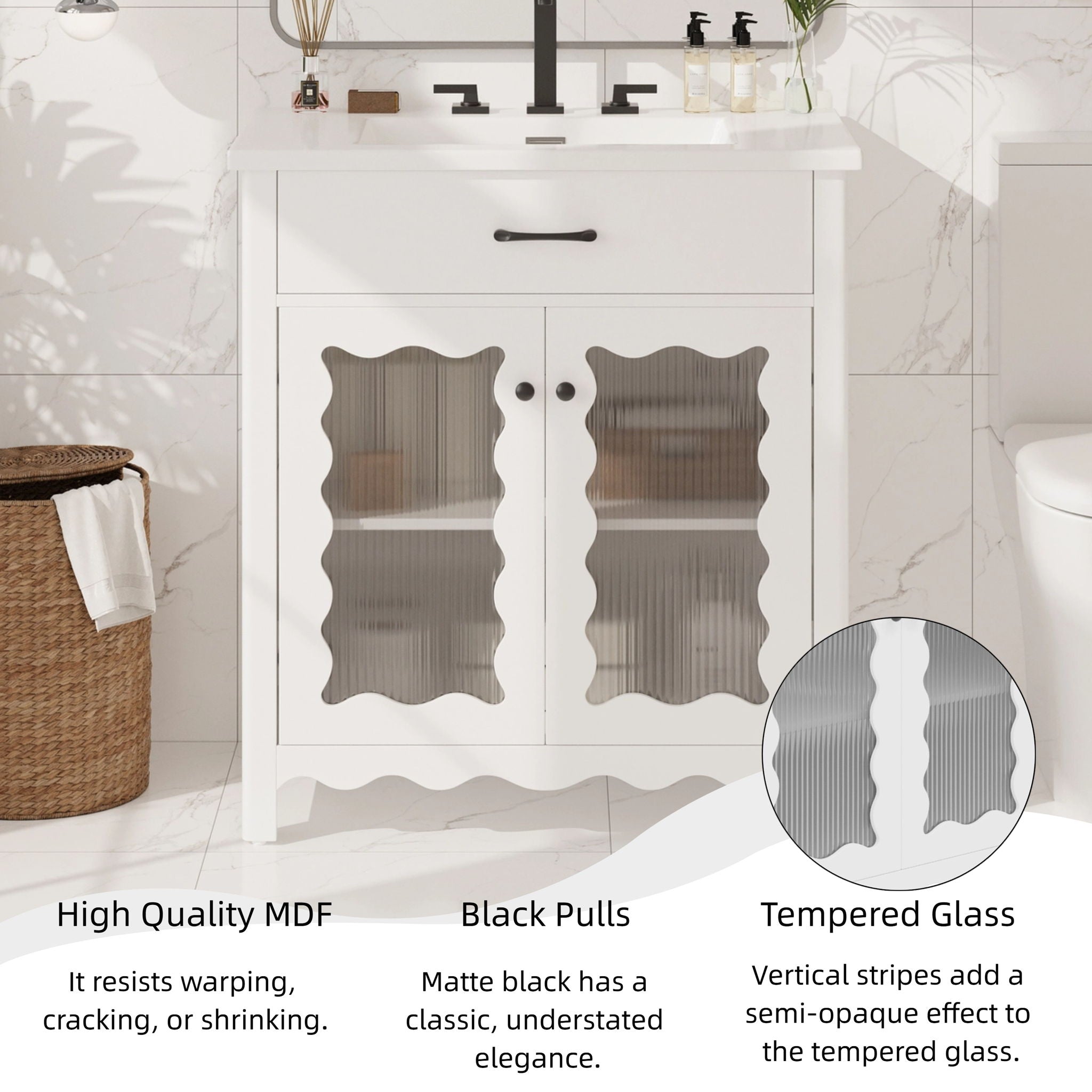Modern Bathroom Vanity With Tempered Glass Doors
