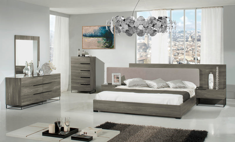 Nova Domus Enzo Italian Modern Grey Oak & Fabric 4-Piece Bedroom Set