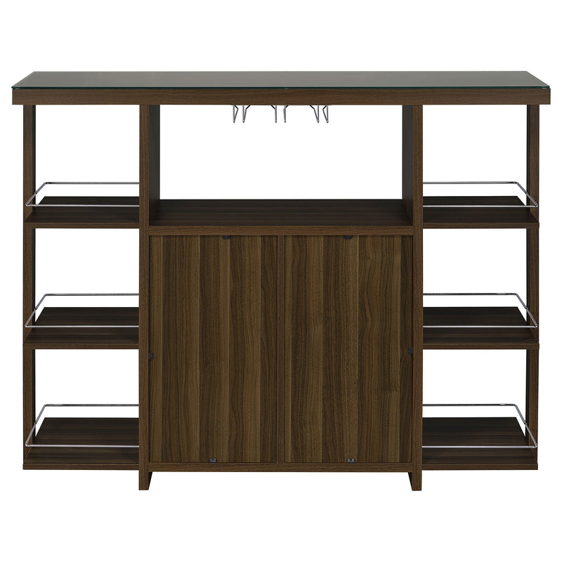 Evelio 6-shelf Glass Top Home Bar Wine Cabinet Walnut
