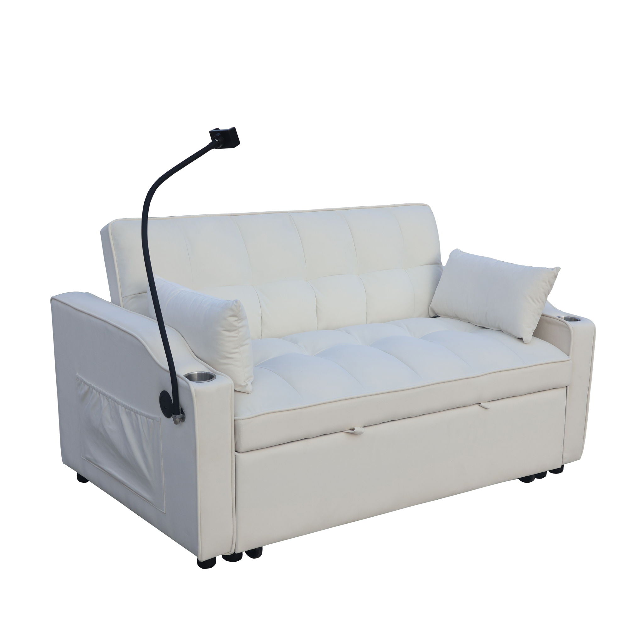 Modern Loveseat With Pullout Bed, Adjustable Reclining Backrest