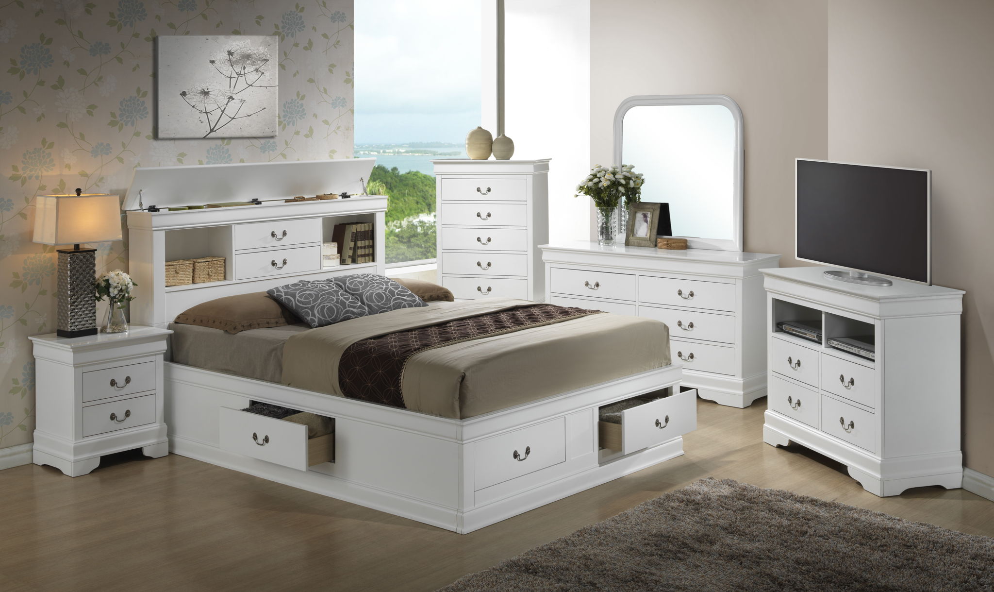Traditional Style Bookcase Storage Bed