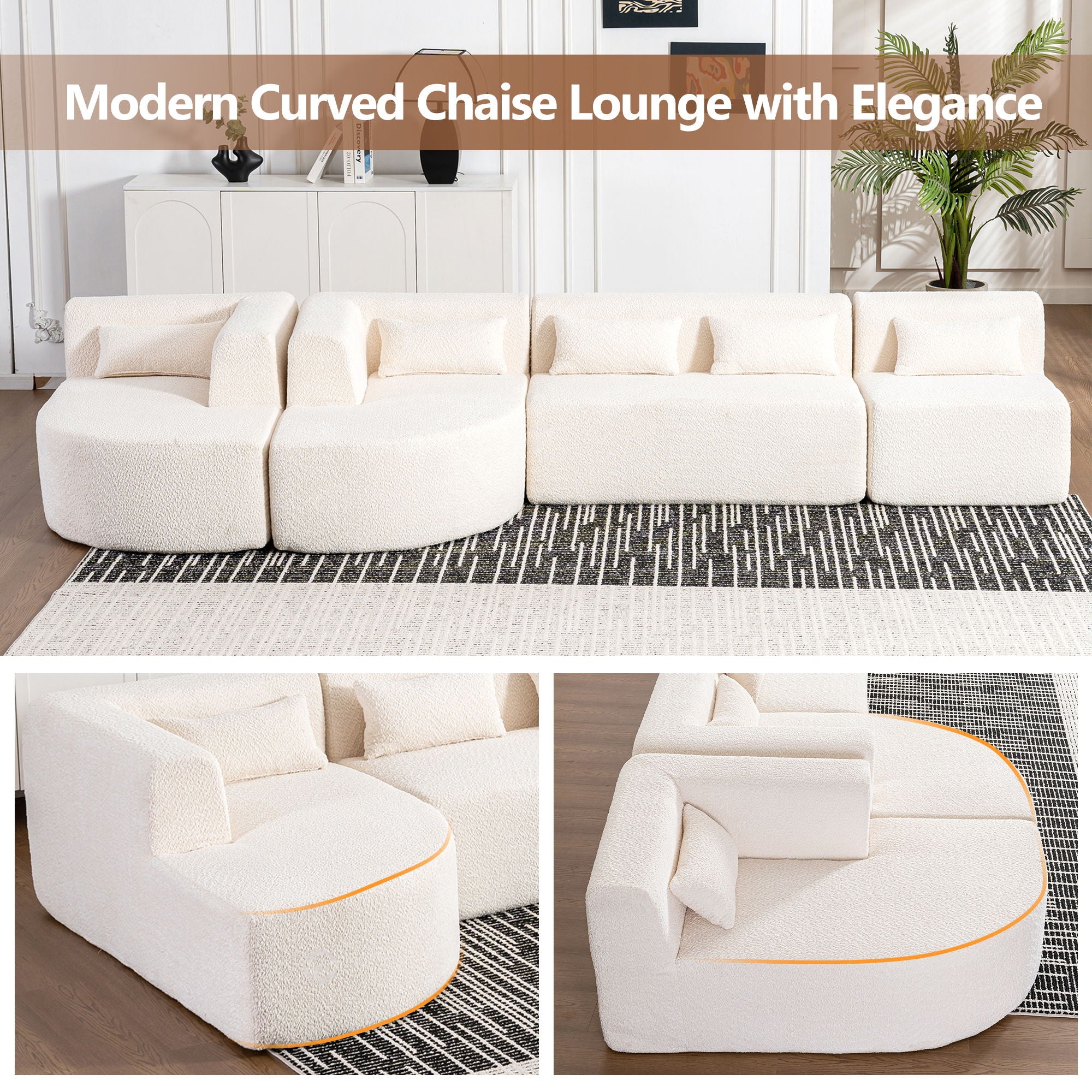 Upholstered Sofa Free Combined Sofa Couch With 2 Chaise Lounge And Five Back Pillows For Living Room