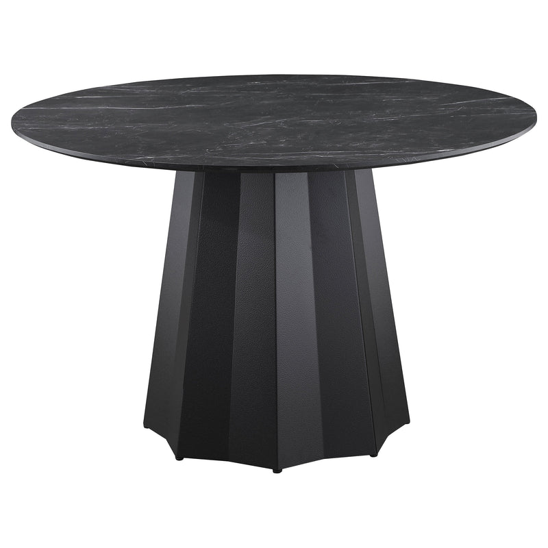 Camden  Round Faux Marble Top Dining Table Set Black