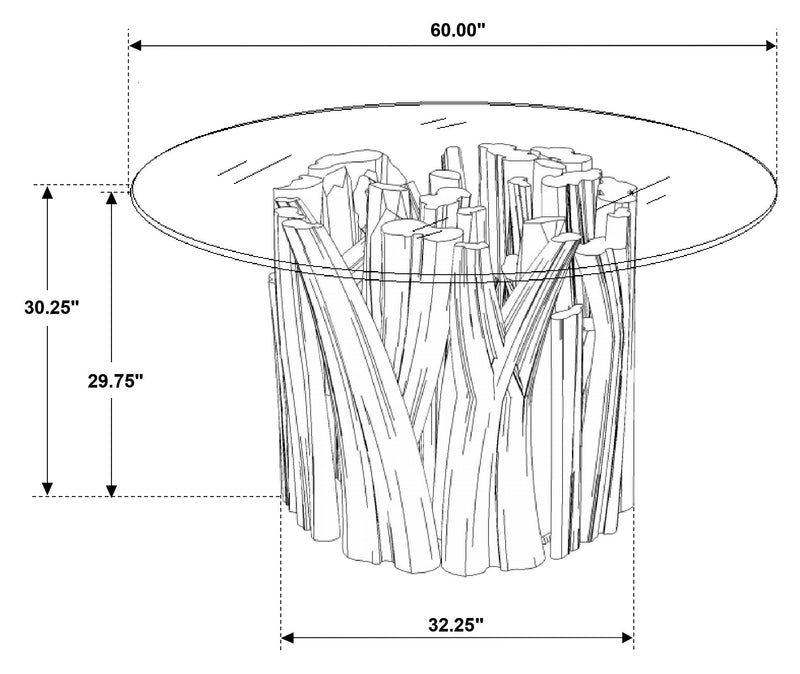 Asbury Round 60-inch Glass Top Dining Table Teak Brown