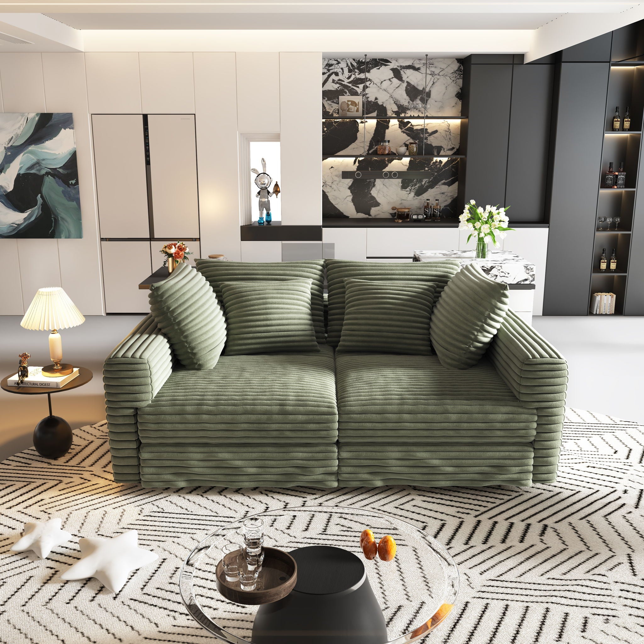 Convertible Deep Seat Sofa With Soft Pillows And Ottomans