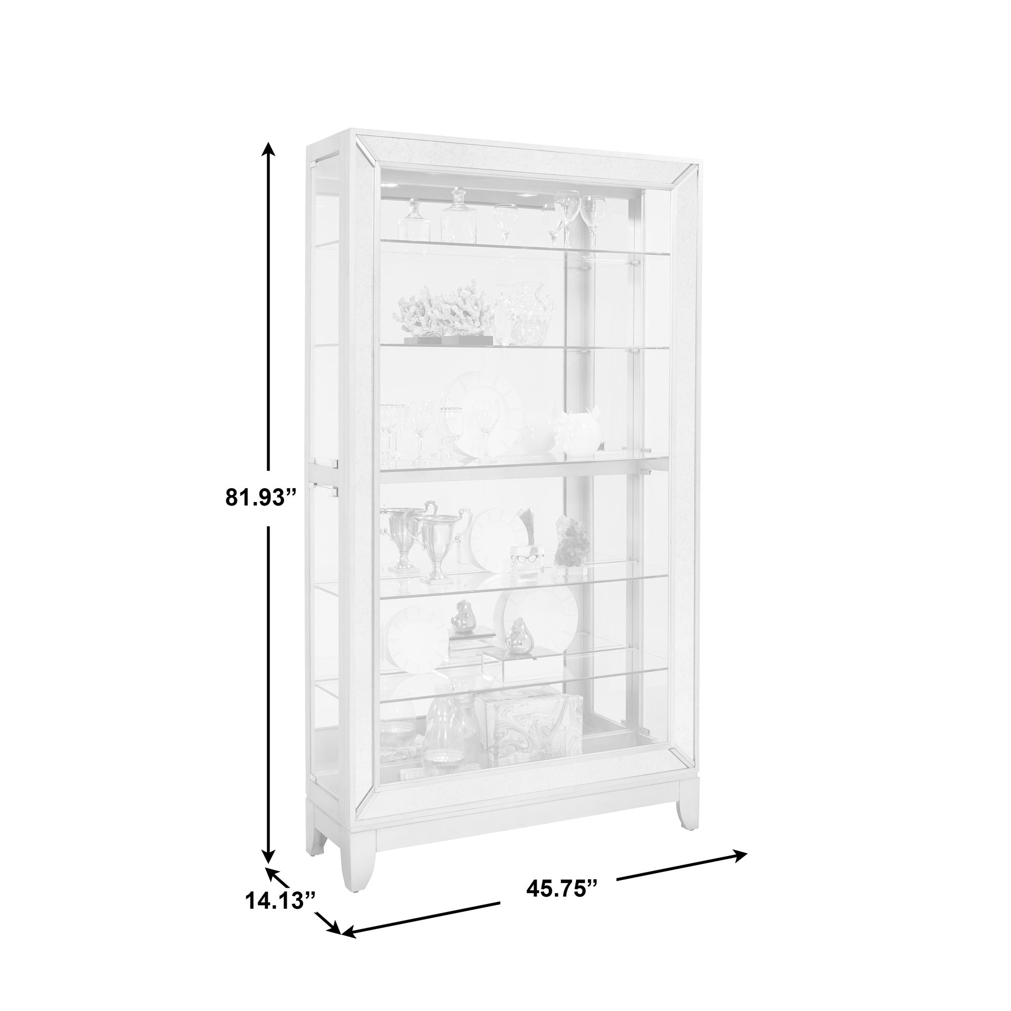 PFC Curios - Antique Style 5 Shelf Mirrored Curio Cabinet - Aged Silver
