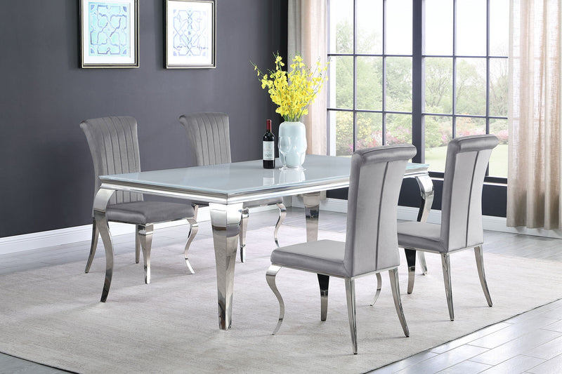 Carone  81-inch Rectangular White Glass Dining Set Black