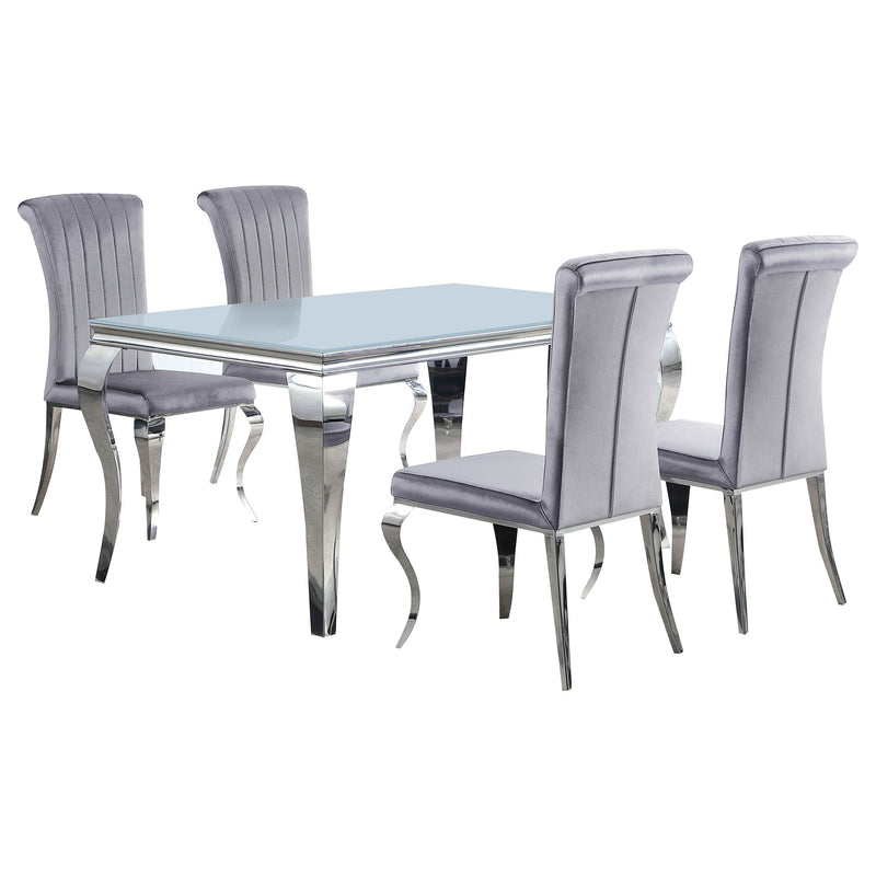 Carone  61-inch Rectangular White Glass Dining Set Black