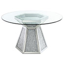 Quinn 5-piece Round Glass Top Mirrored Dining Set