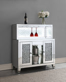 Yvaine 2-door Mirrored Acrylic Home Bar Wine Cabinet Silver
