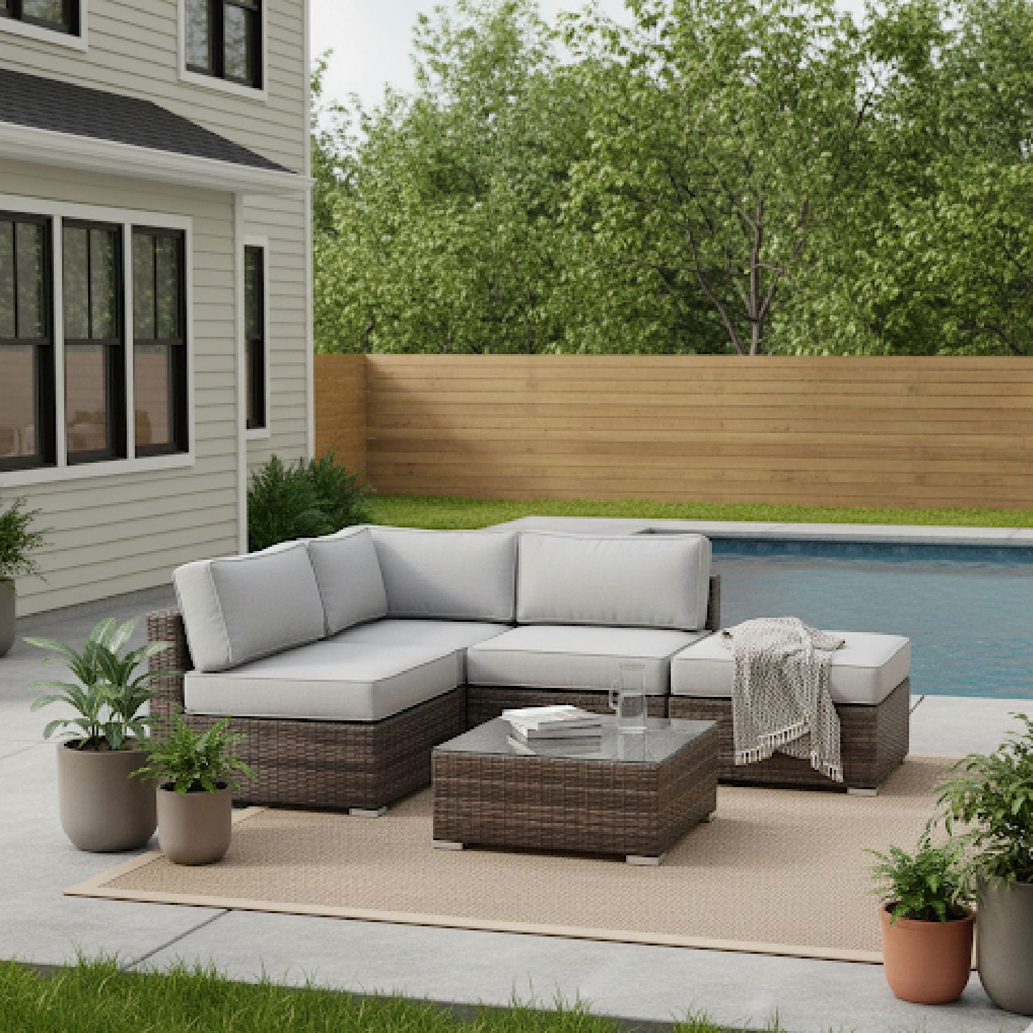 Seating Set With Cushions Handcrafted Wicker Design