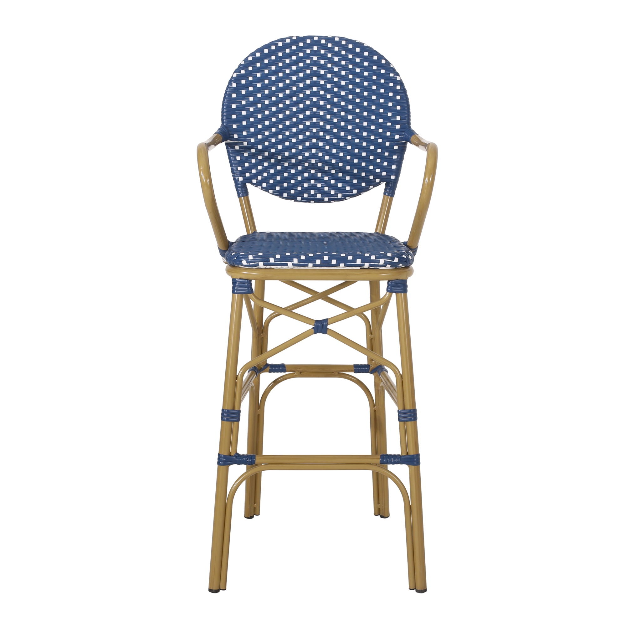 Outdoor Wicker And Aluminum French Barstools (Set of 2)