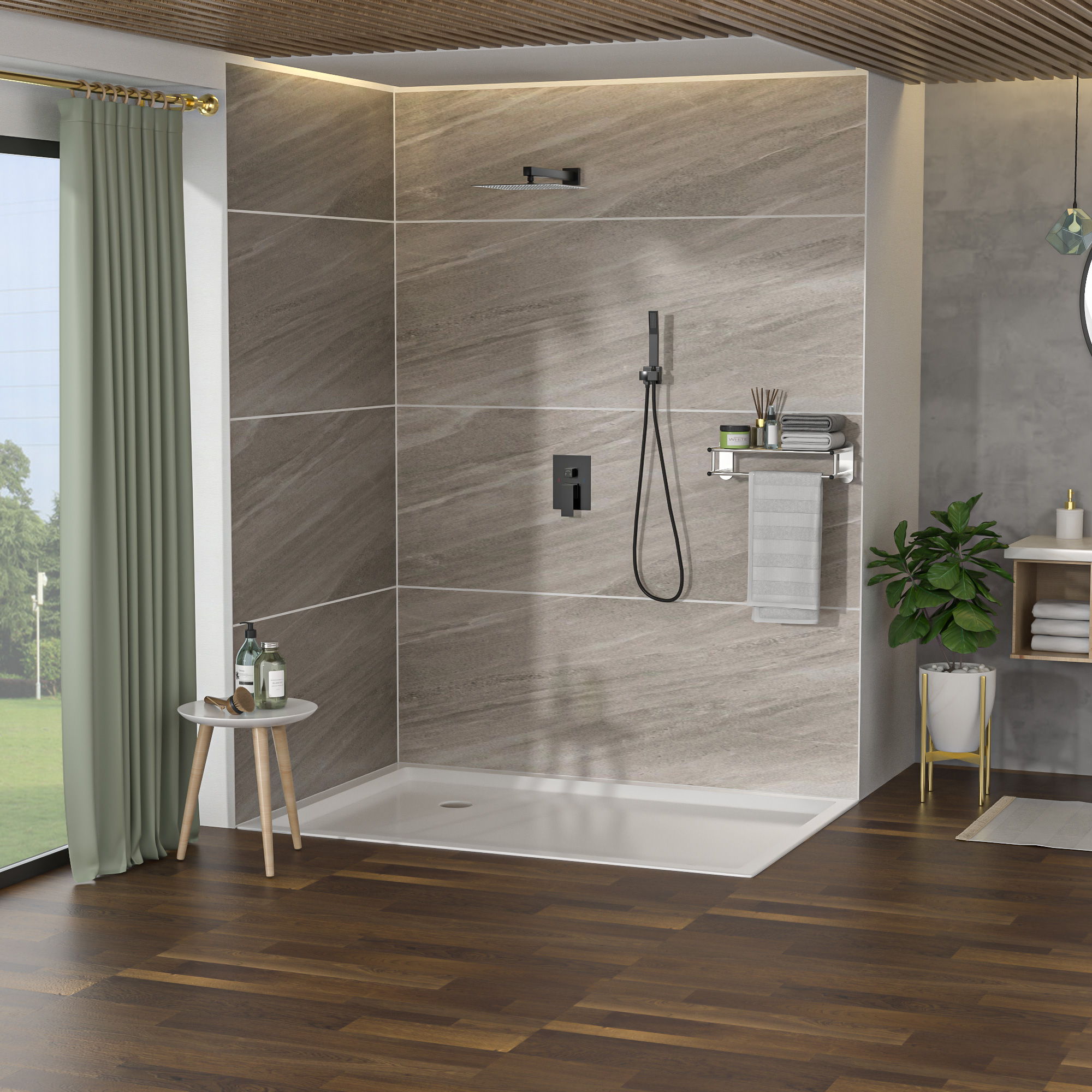 10" Square Dual Shower Head System Wall Mounted With Rough In Valve Modern Bathroom Fixture