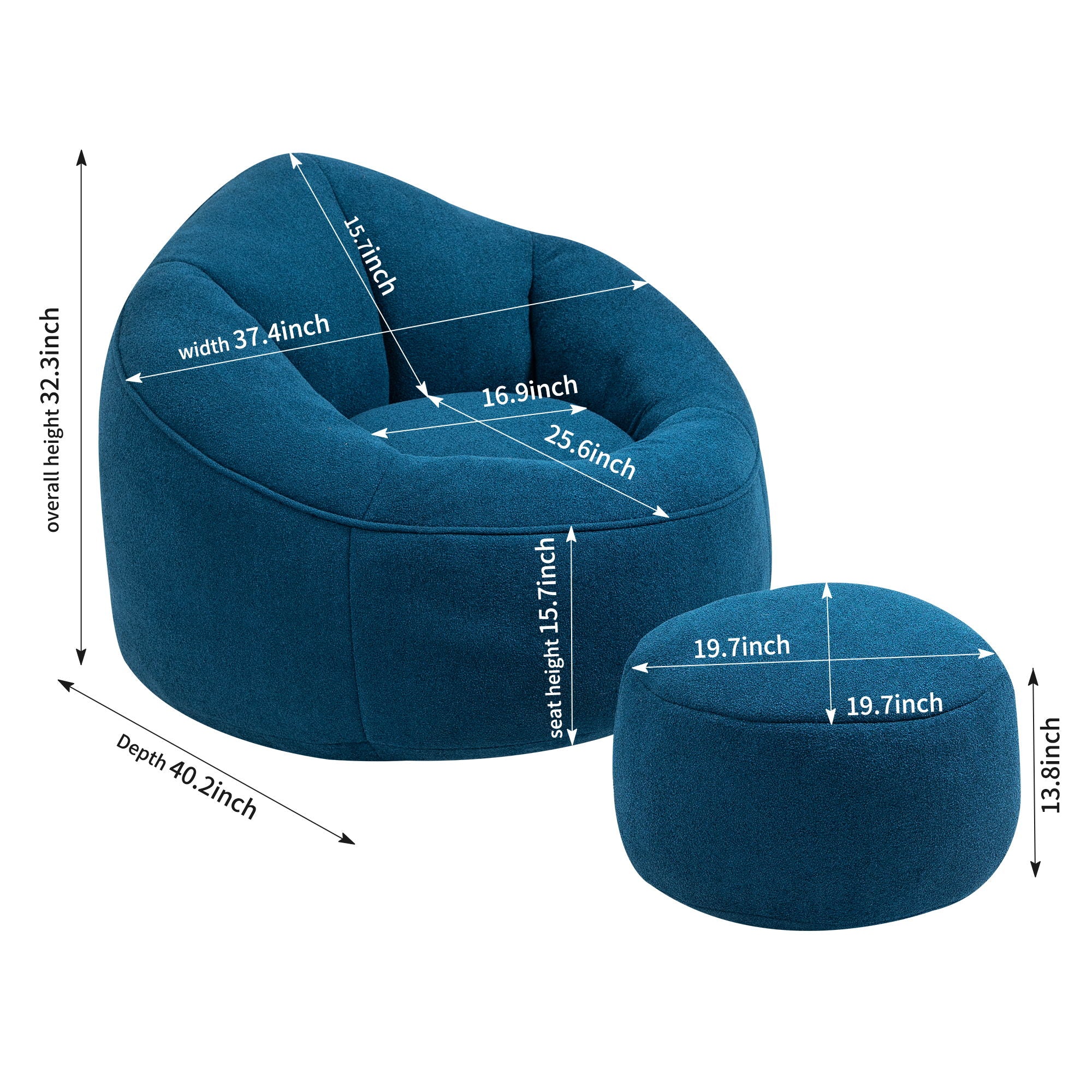 Bedding Bean Bag Sofa Chair High Pressure Foam With Footrest