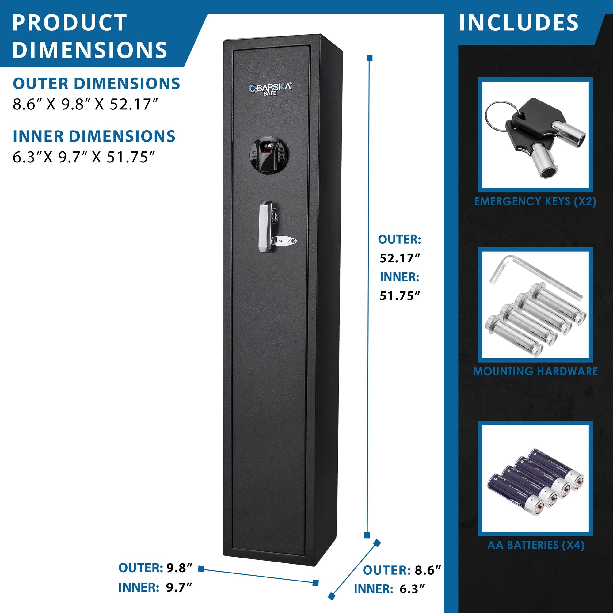 1.83 Cu Ft Biometric Keypad Rifle Safe - Black