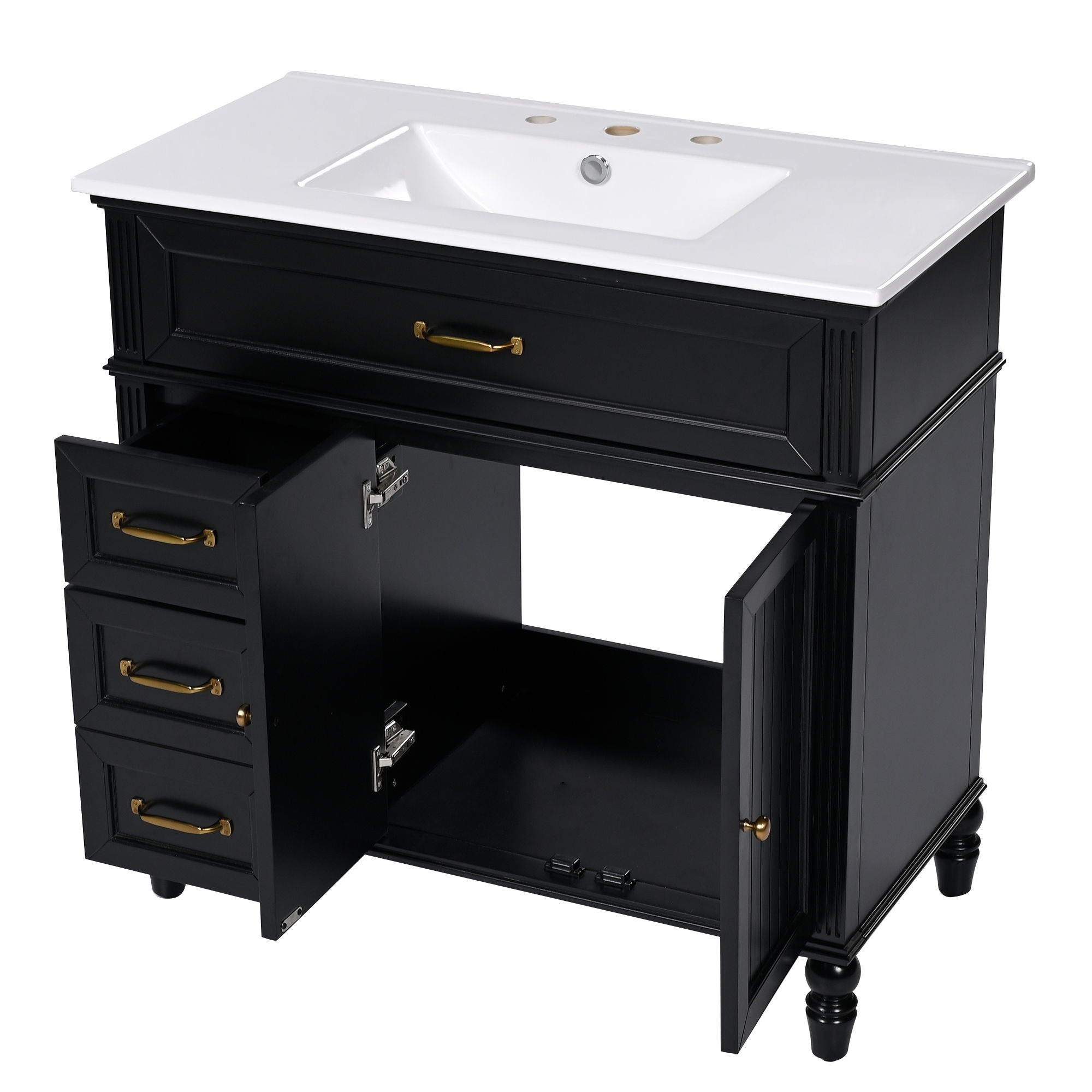 36" Bathroom Vanity With Sink, Freestanding Cabinet With Drawers, 2 Package - Black