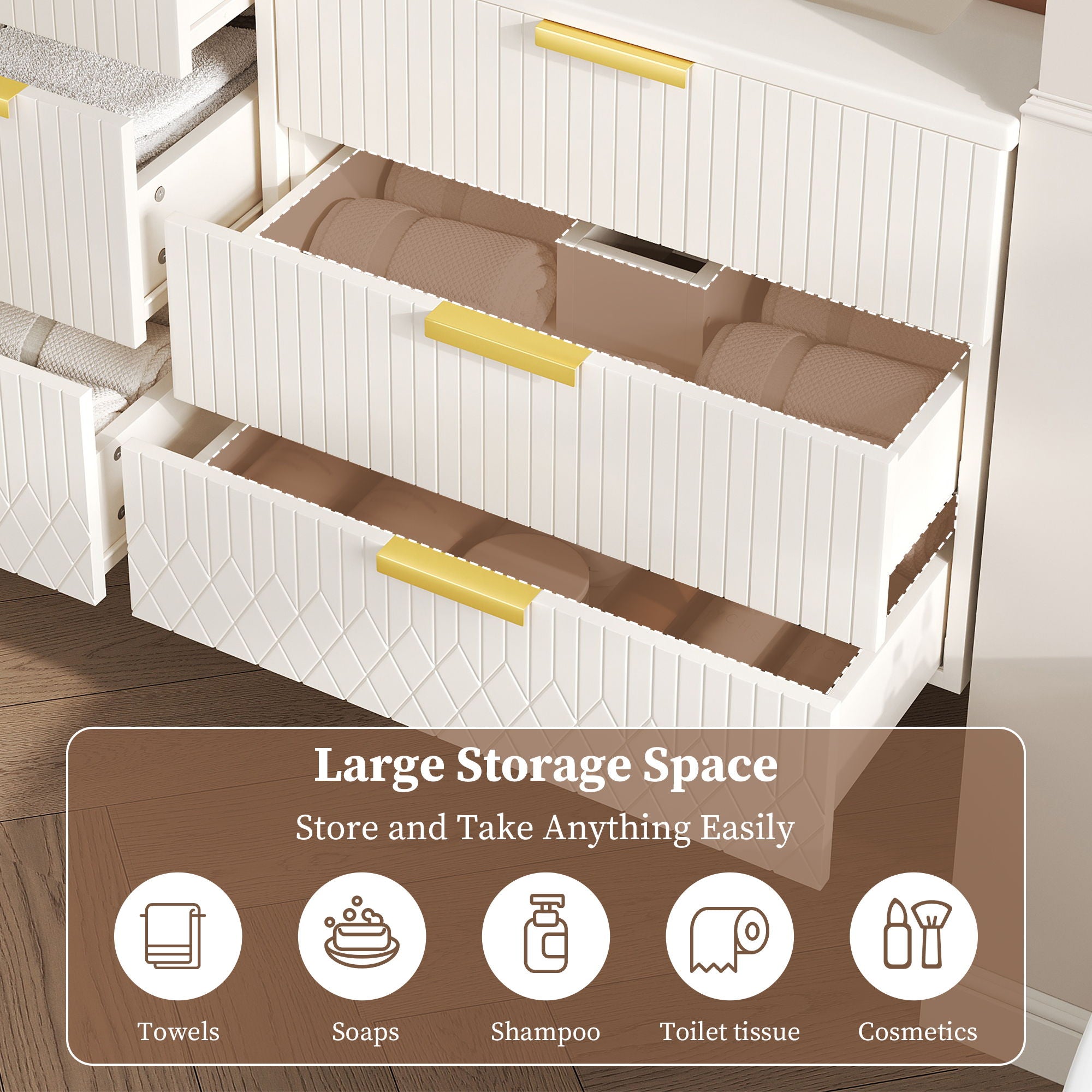 Wall Mounted Floating Cabinet With Double Drawer, Rectangular Sink