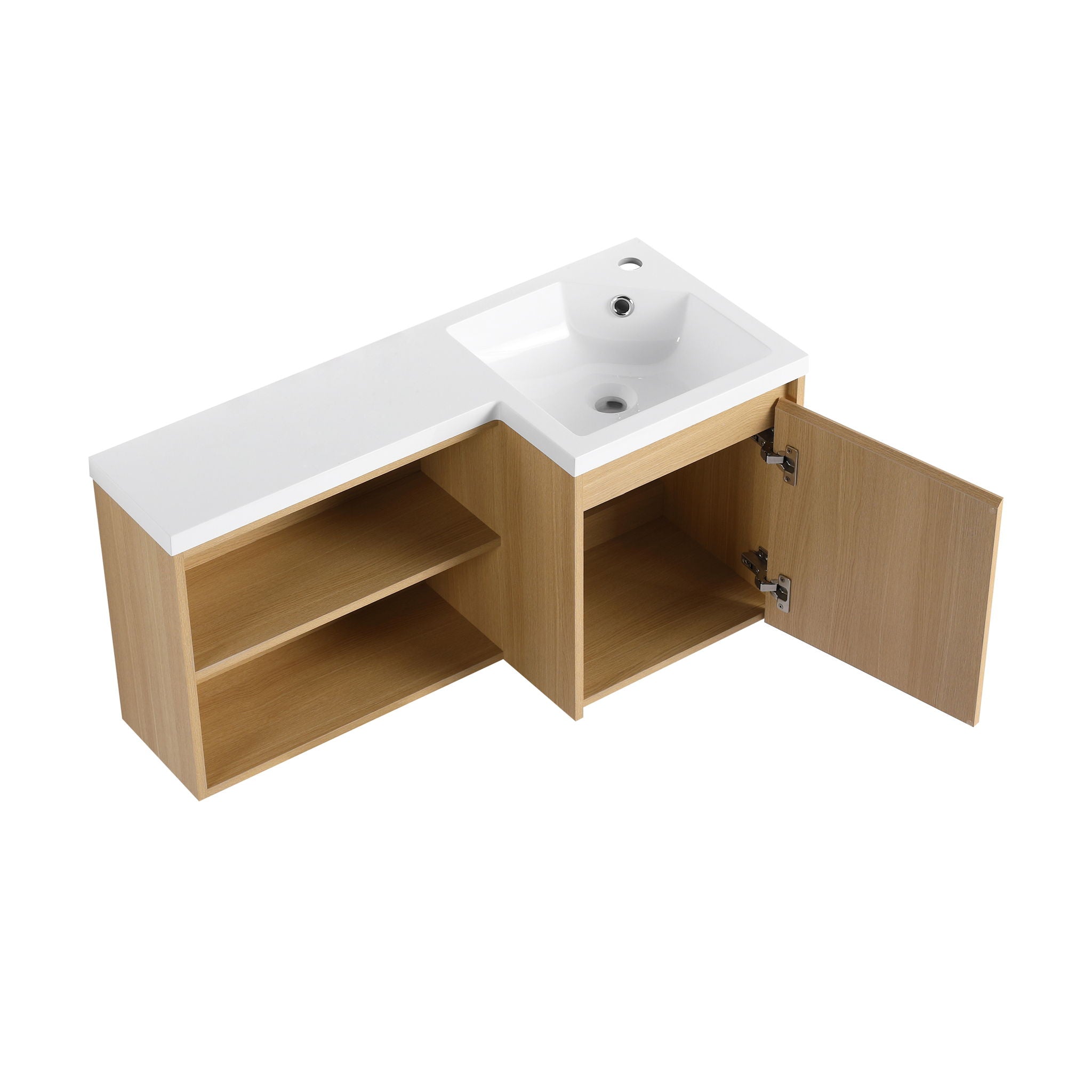 L-Shaped Wall Mounte Floating Bathroom Vanity With Integrated Sink