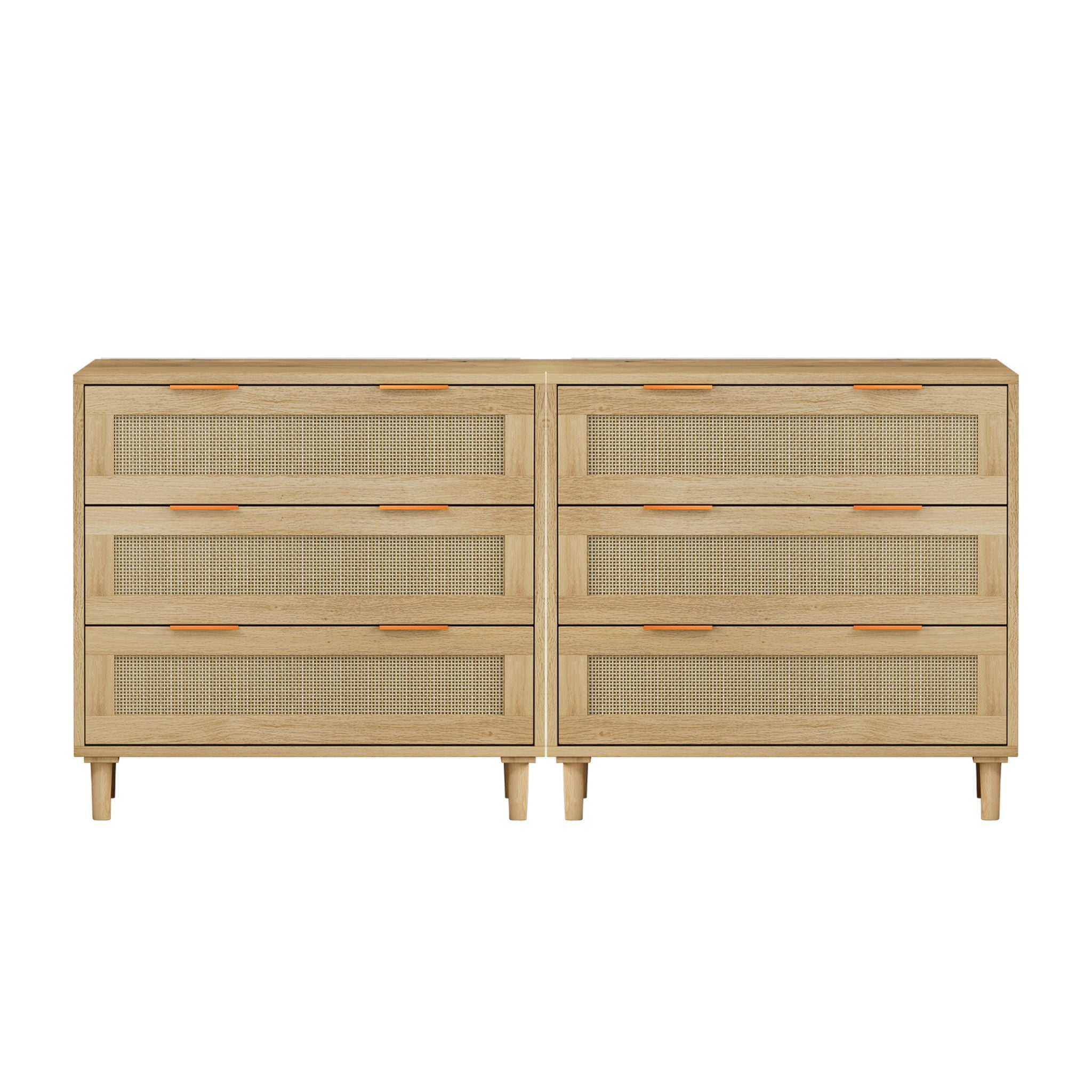 3 Drawers Rattan Storage Cabinet Rattan Drawer, For Bedroom, Living Room, Dining Room, Hallways (Set of 2) - Oak