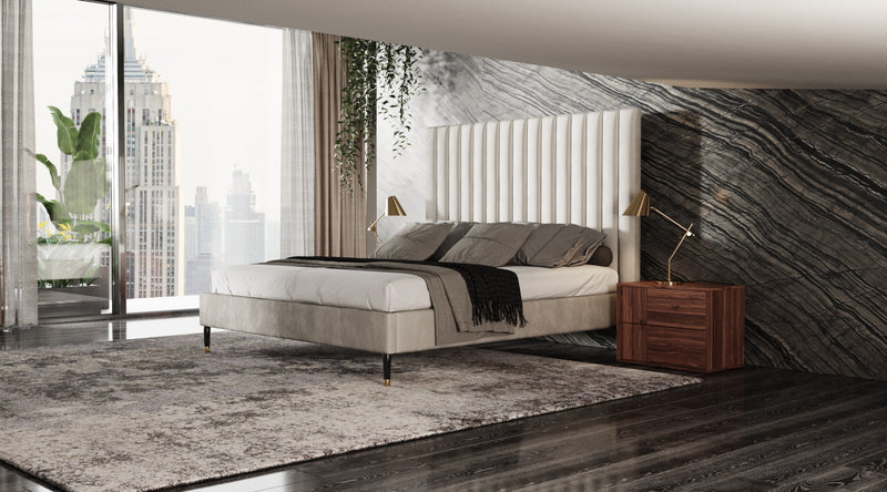 Modrest Hemlock - Contemporary White Fabric  Bed