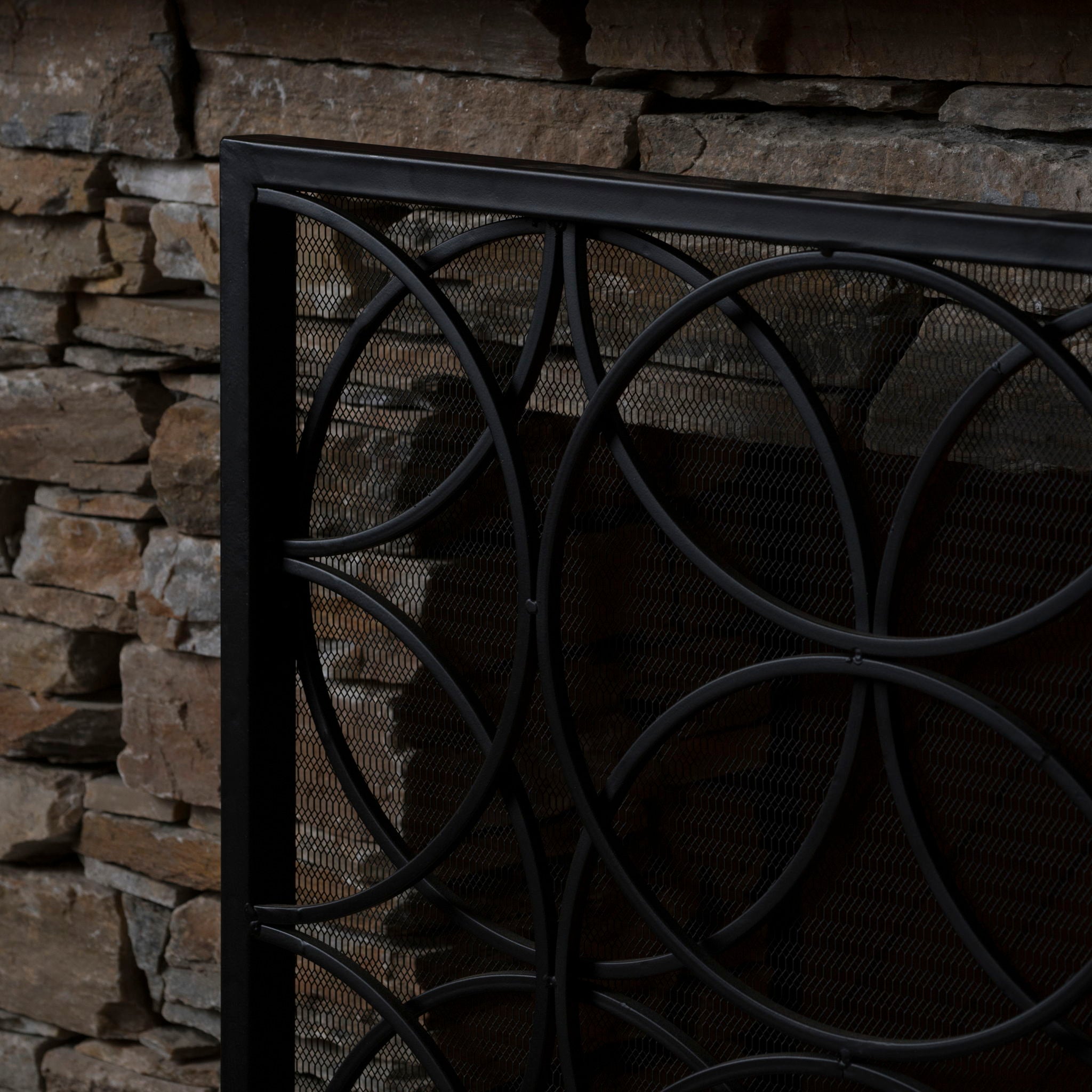 Thayer - Single Panel Iron Fireplace Screen With Geometric Design
