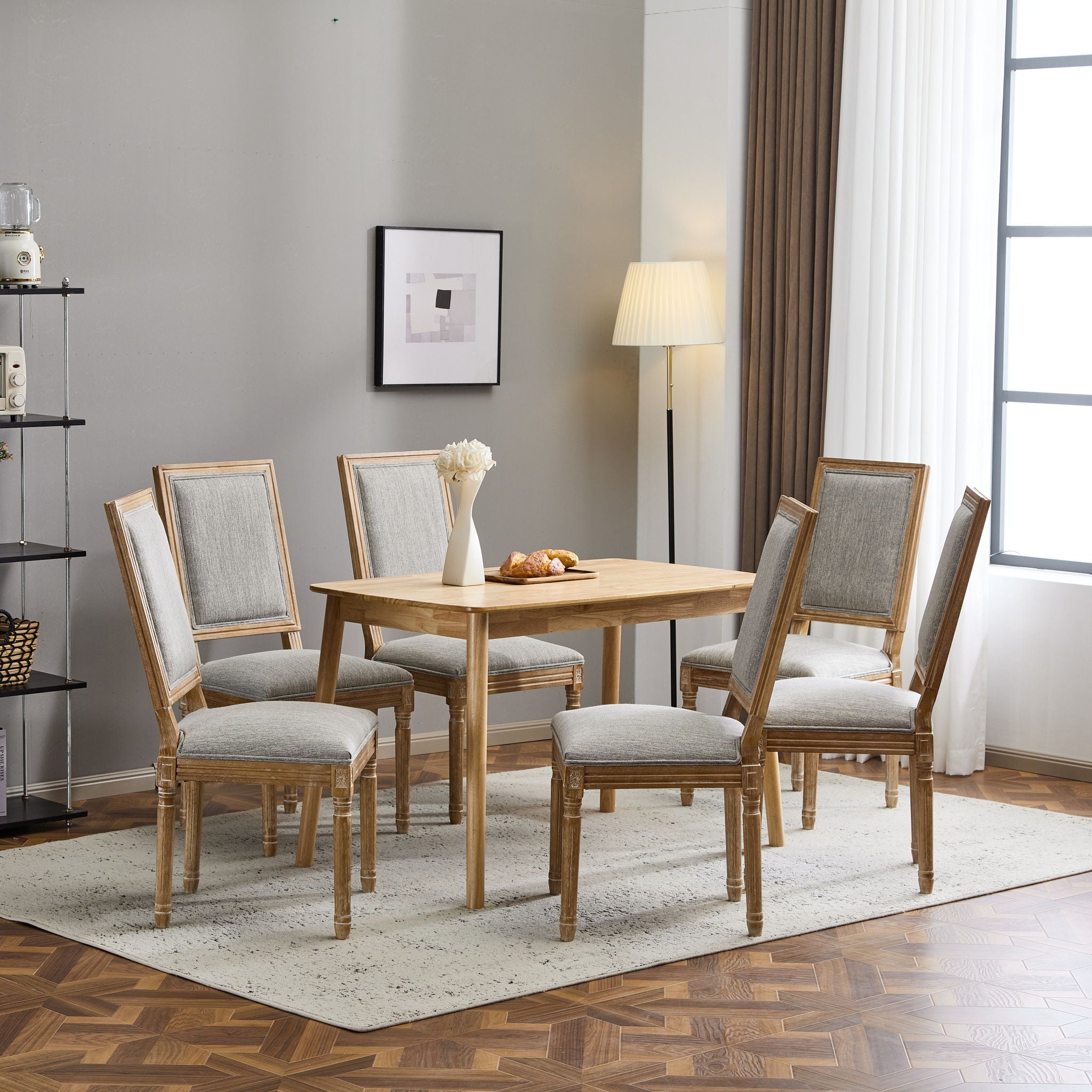 French Country Style Dining Chair With Upholstered Seating And Fluted Legs