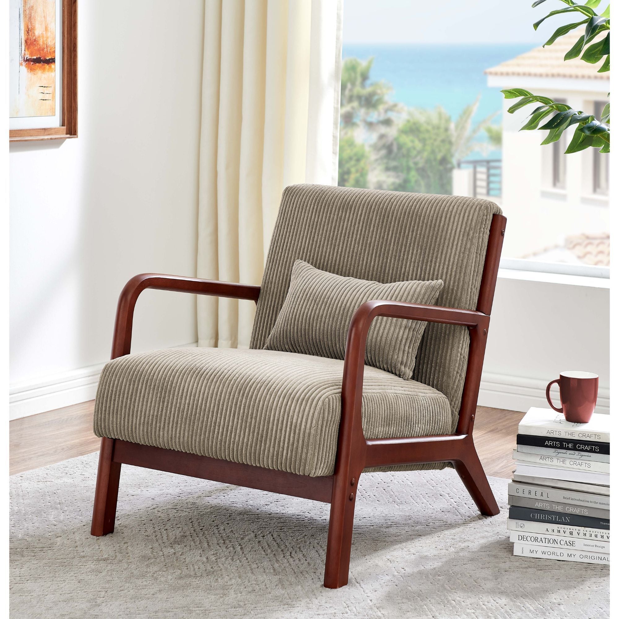 Upholstered Armchair With Back Support Pillow