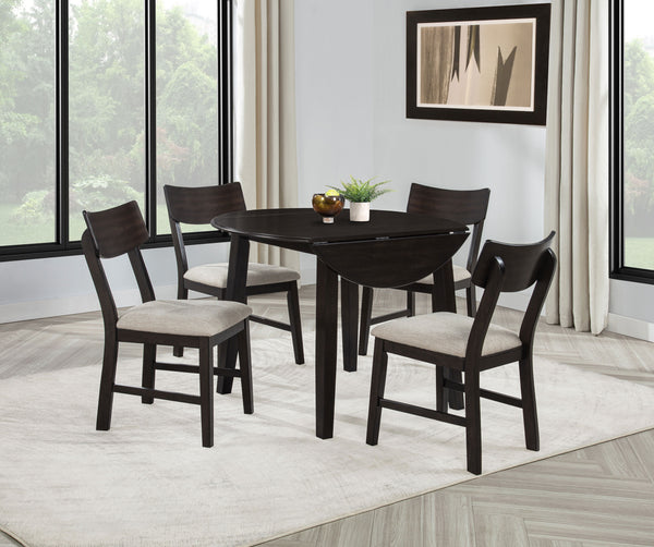 Catley 5-piece Round Drop Leaf Dining Table Set Dark Coffee