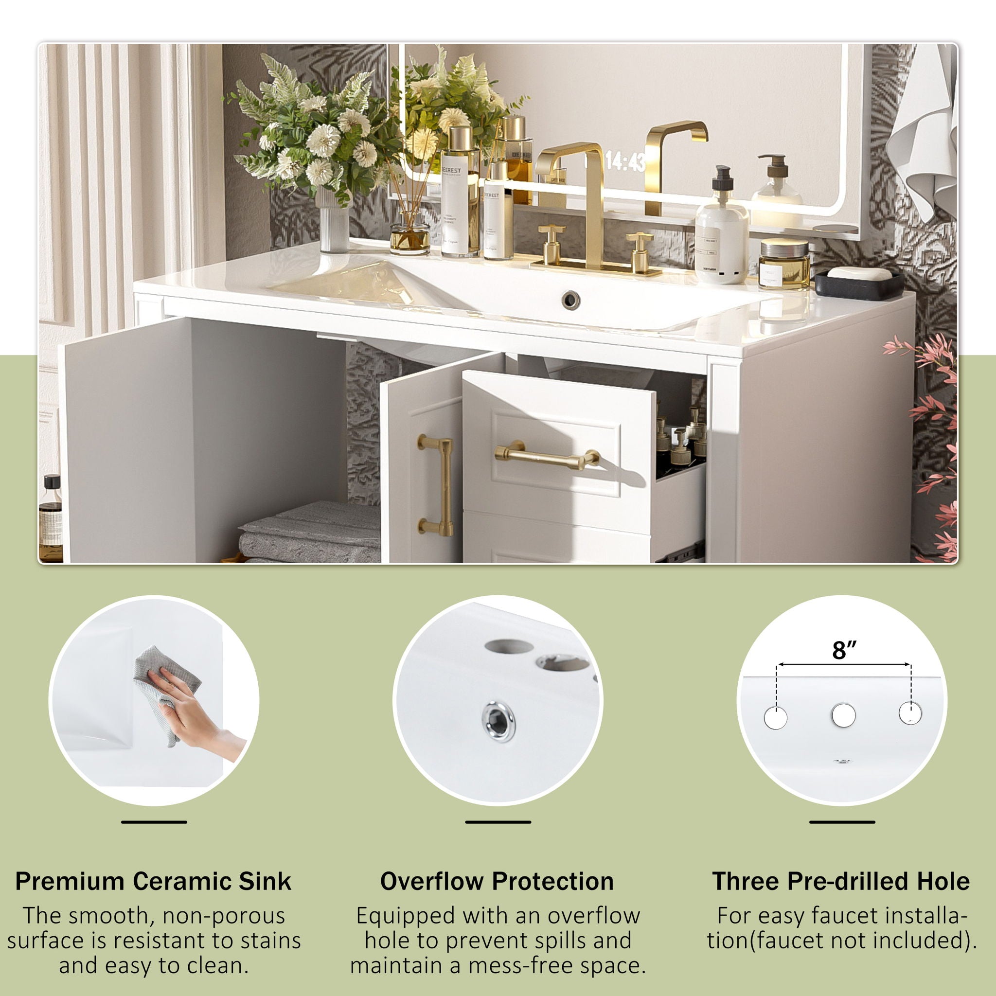 Traditional Bathroom Vanity With Soft Close Doors And Drawers