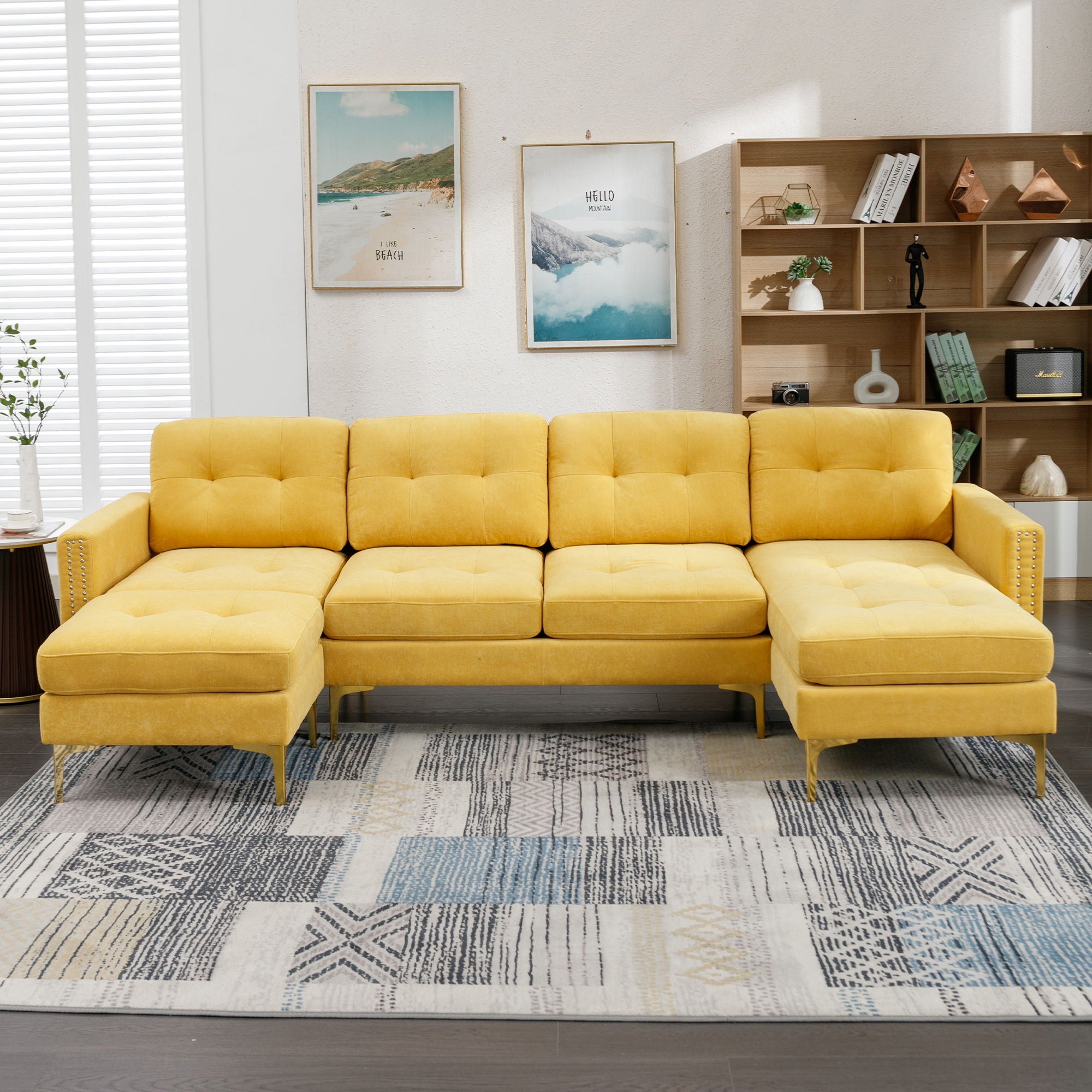 Modern L - Shape Convertible Sectional Sofa With Movable Ottoman