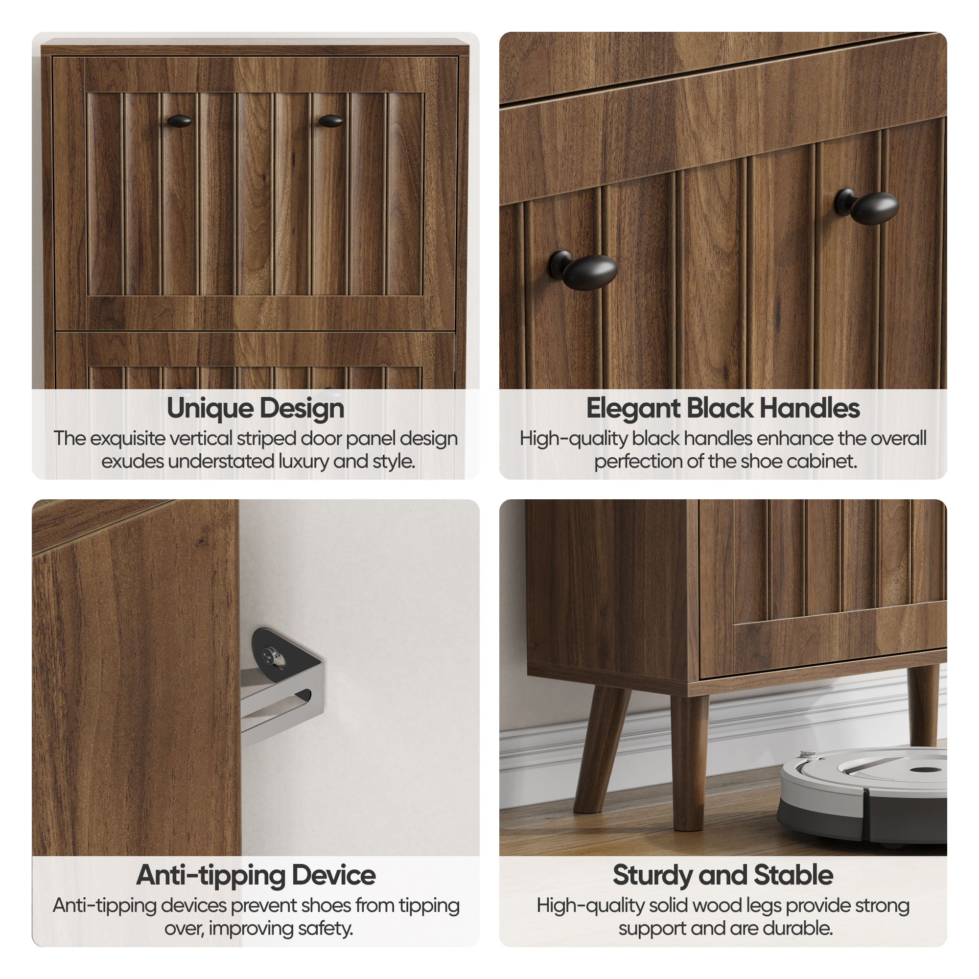 Shoe Cabinet, Upright Storage Unit - Walnut