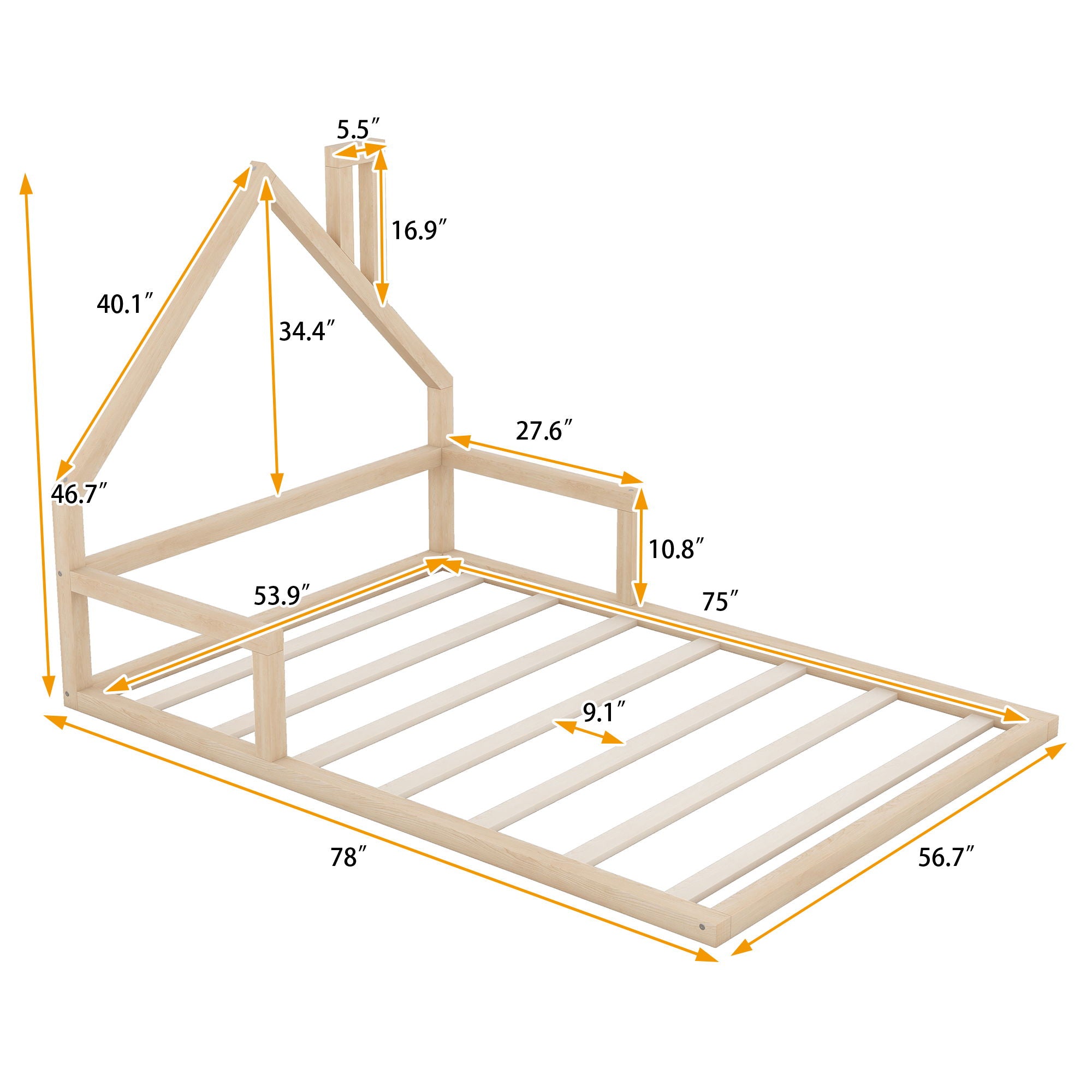Elegant Floor Bed With House Shaped Headboard