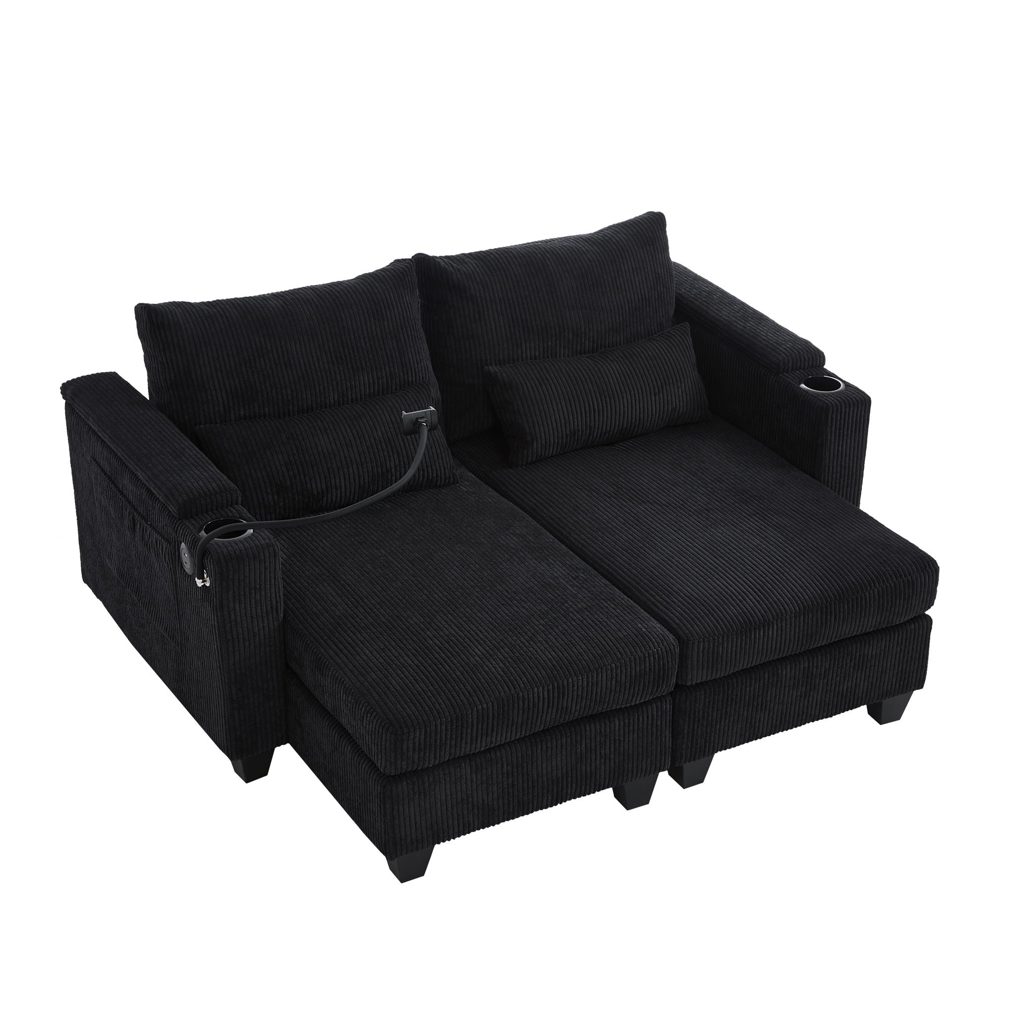 Convertible Chaise Lounge Sofa Chair With USB Ports, Cup Holders, Phone Holder And Storage