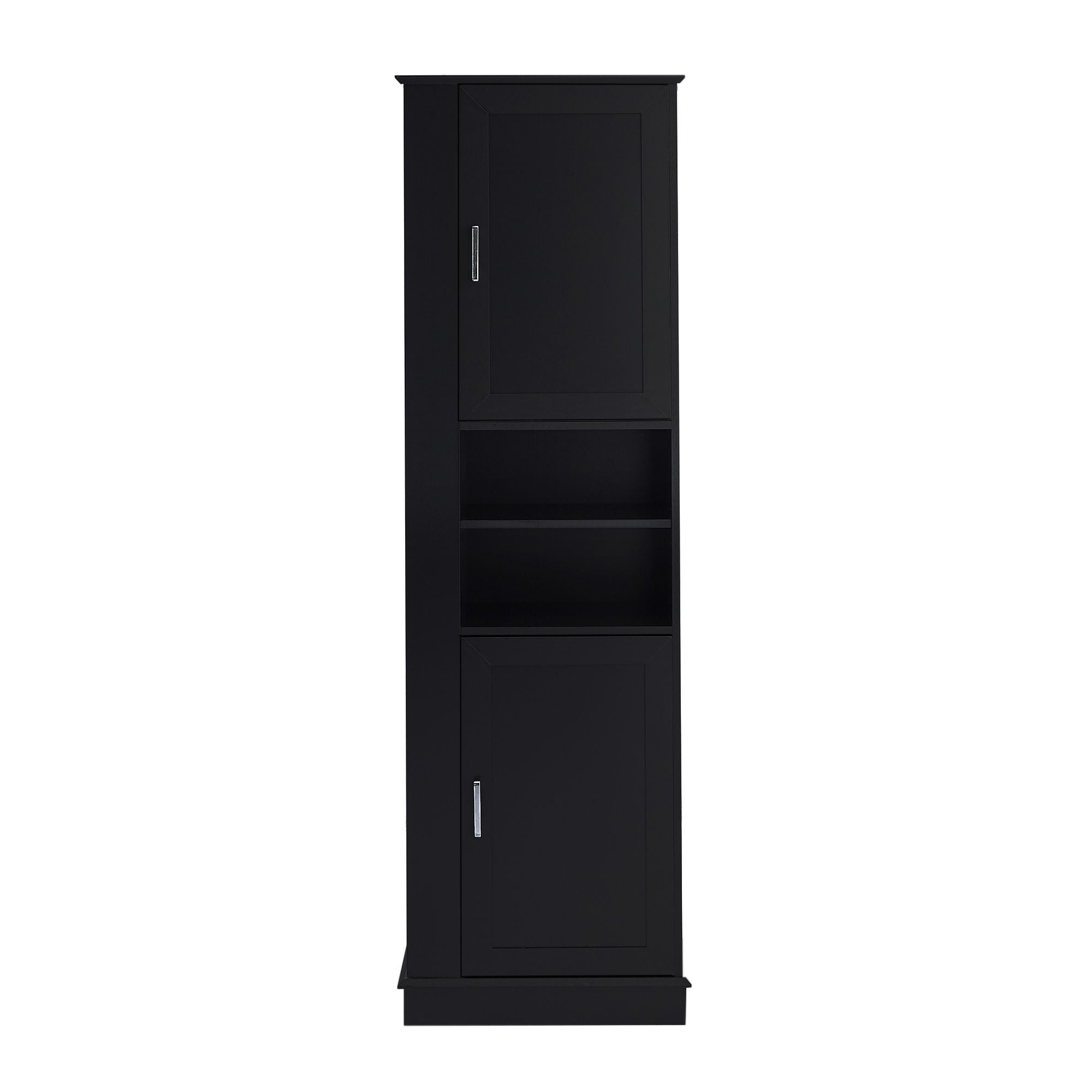 Tall Freestanding Bathroom Storage Cabinet With Adjustable Shelves And Side Hooks Board, Rectangle Design