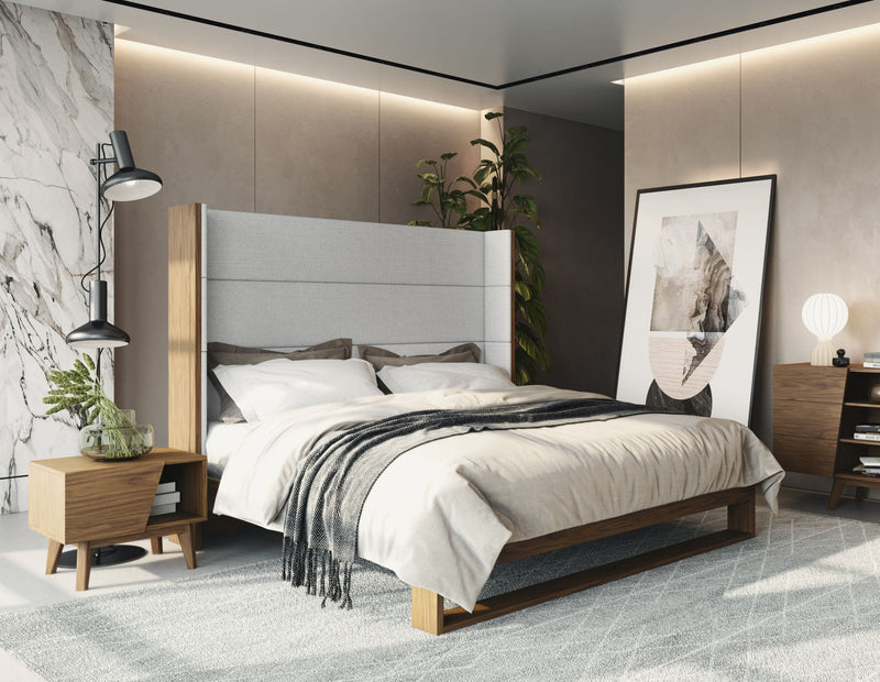 Modrest Heloise - Contemporary Grey Fabric & Walnut Trim Bed