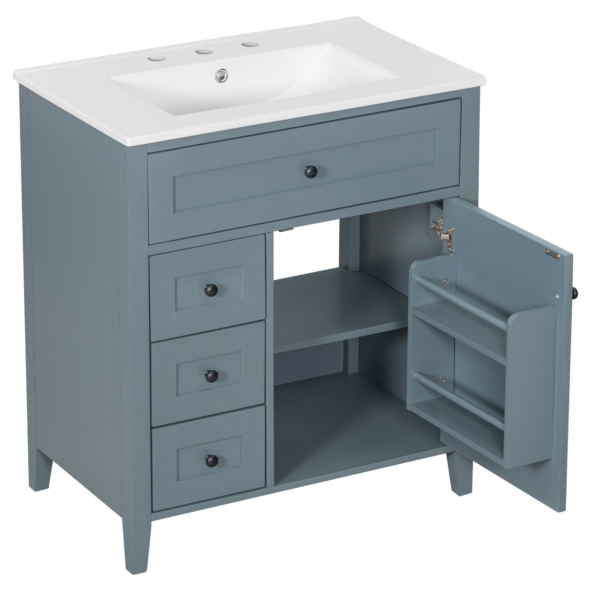 Modern Bathroom Vanity With Sink, 3 Drawers And Adjustable Shelf