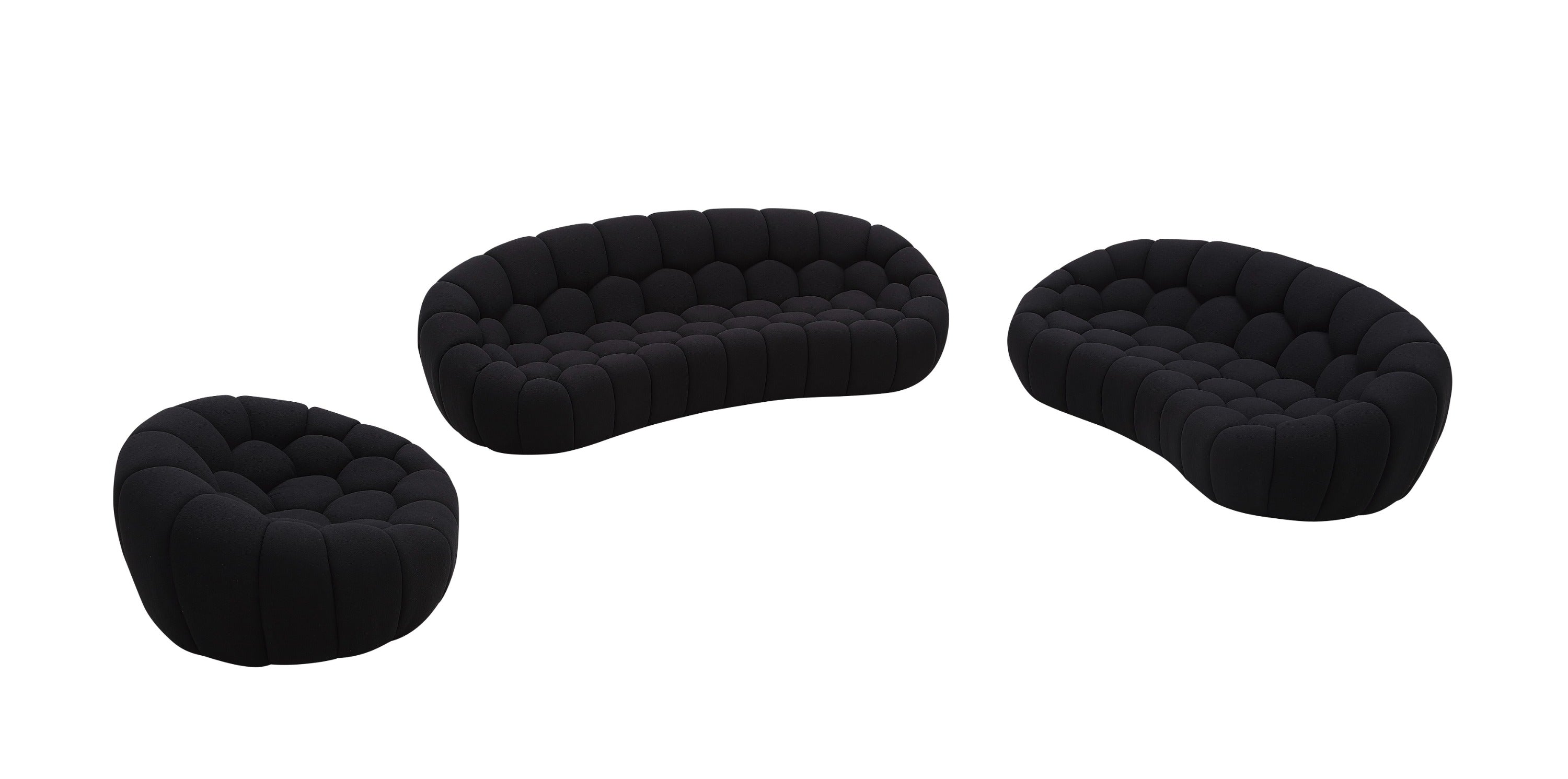 Divani Casa Yolonda - Modern Curved Black Fabric Sofa Set