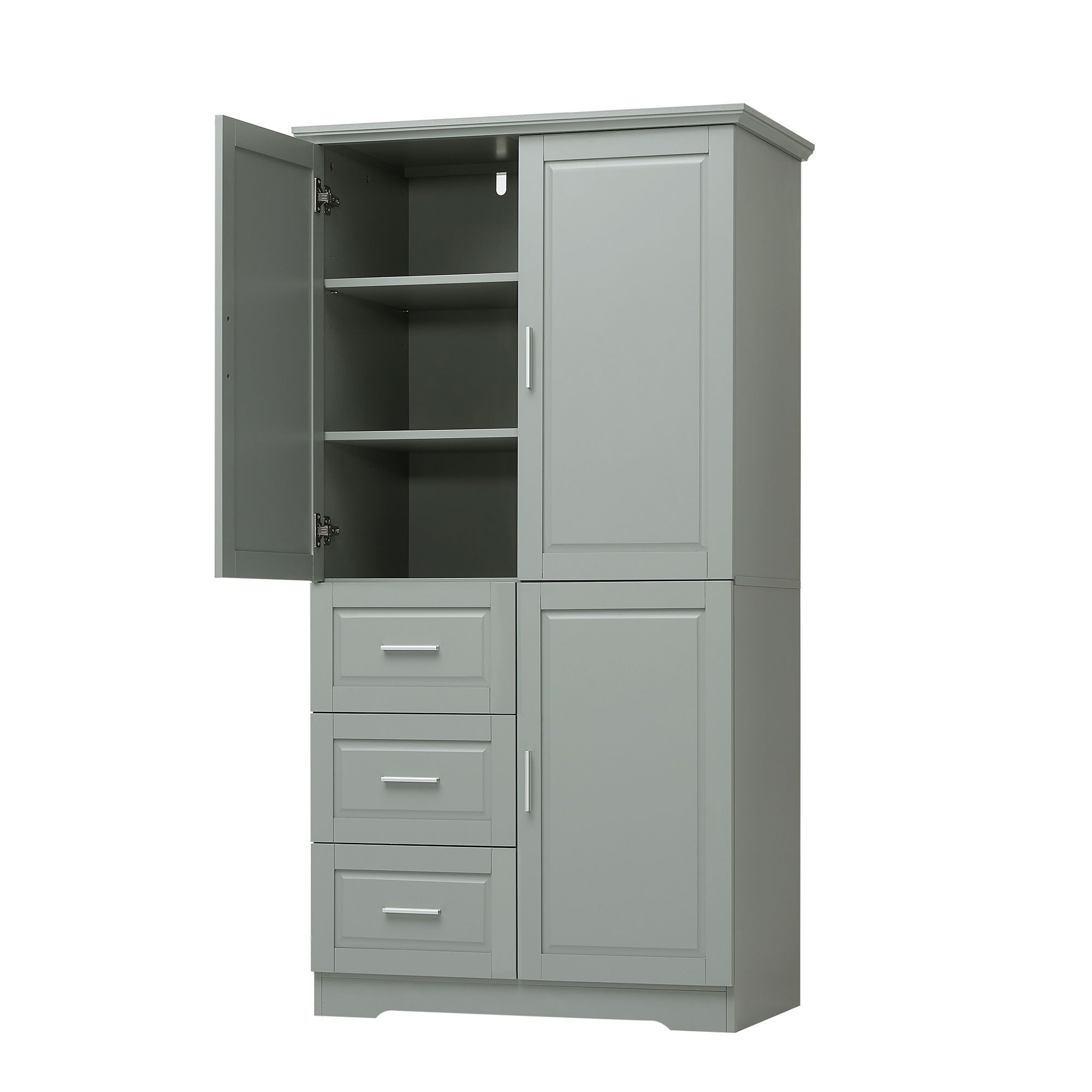 Tall Wide Storage Cabinet With Doors, 3 Drawers