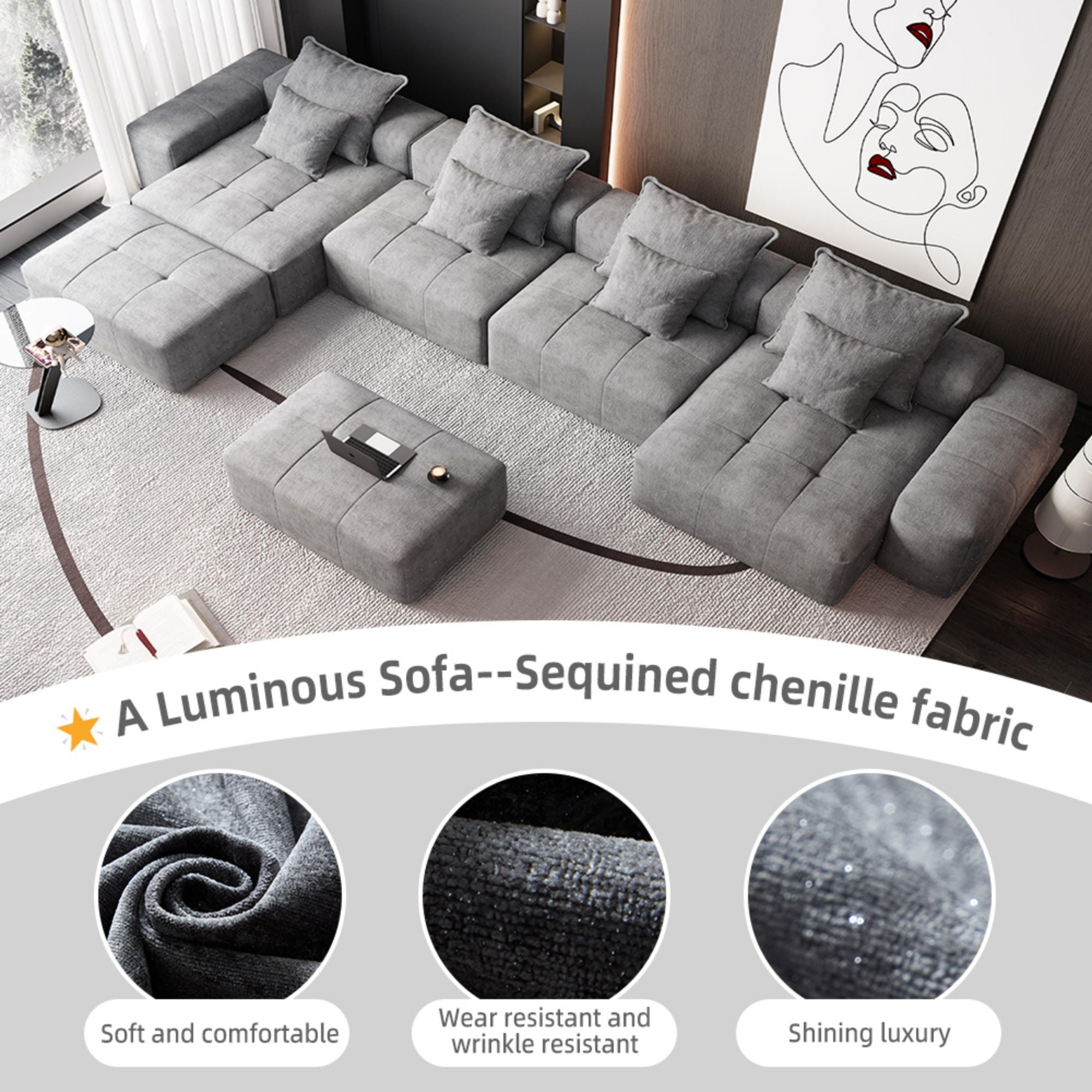 Modern Oversized Diy Combination Modular Sectional Sofa With Pillows