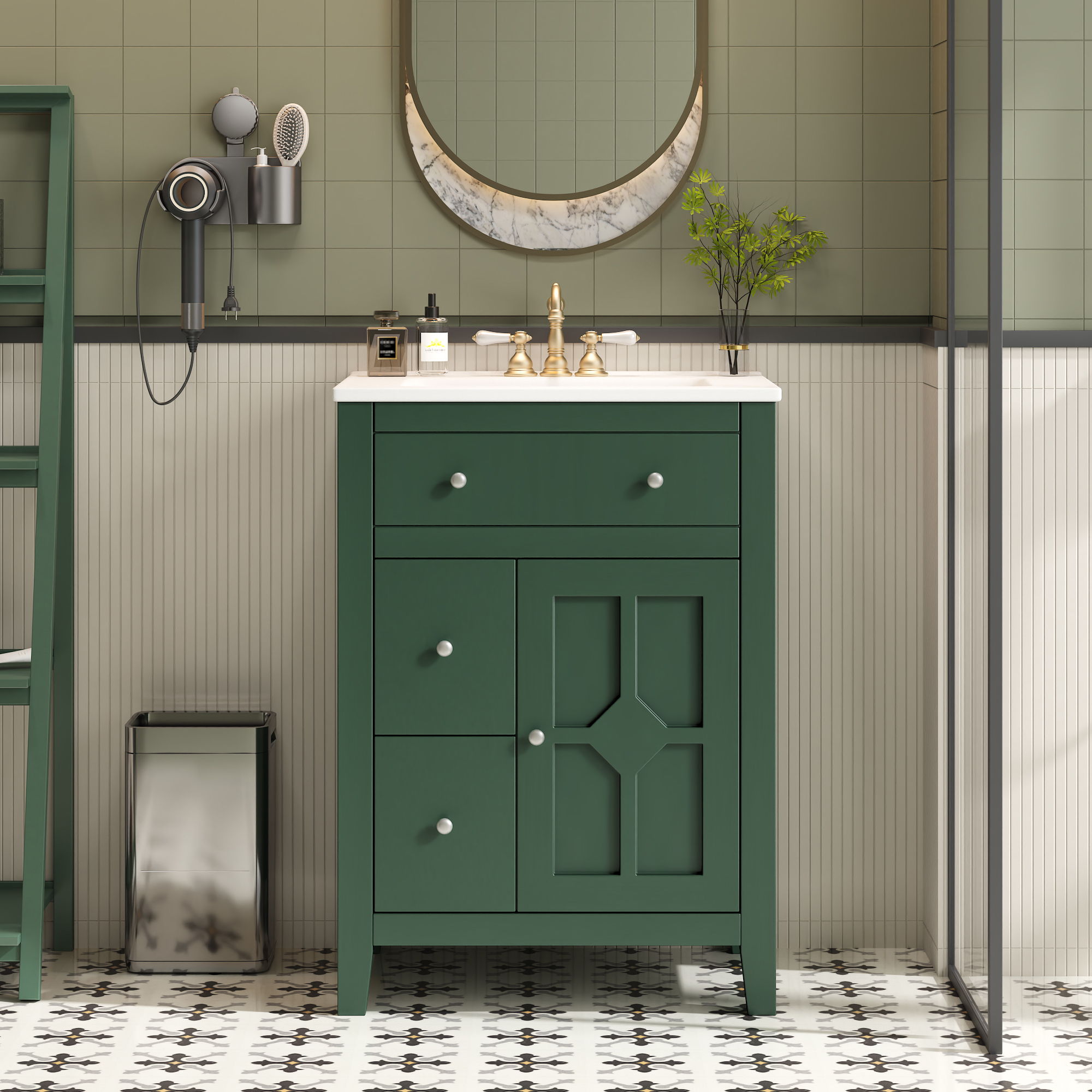 Bathroom Vanity With Basin, Rectangular Cabinet With 2 Drawers And Soft Closing Door