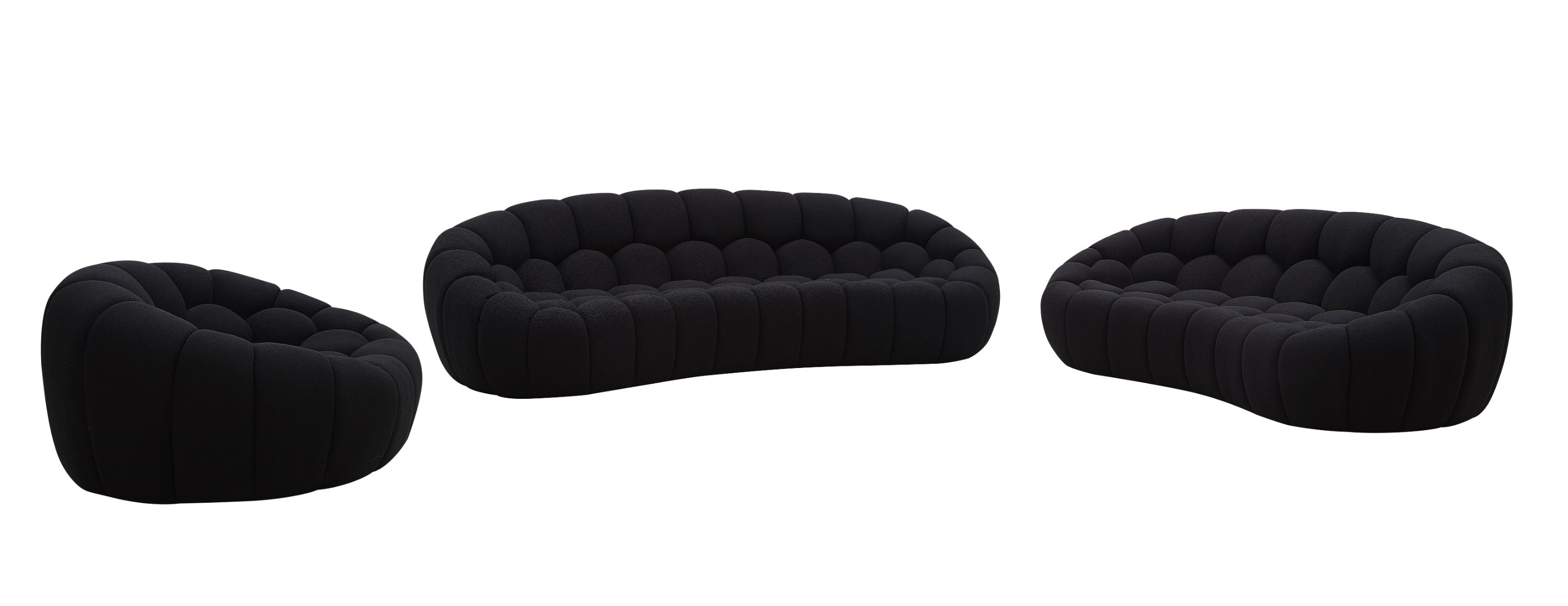 Divani Casa Yolonda - Modern Curved Black Fabric Sofa Set