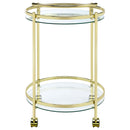 Chrissy 2-tier Round Glass Shelf Metal Bar Cart Brass