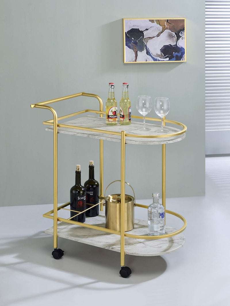 Desiree 2-tier Faux Marble Shelf Metal Bar Cart Black