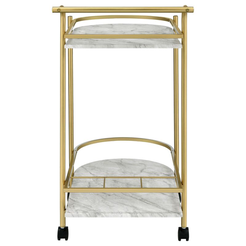 Desiree 2-tier Faux Marble Shelf Metal Bar Cart Black